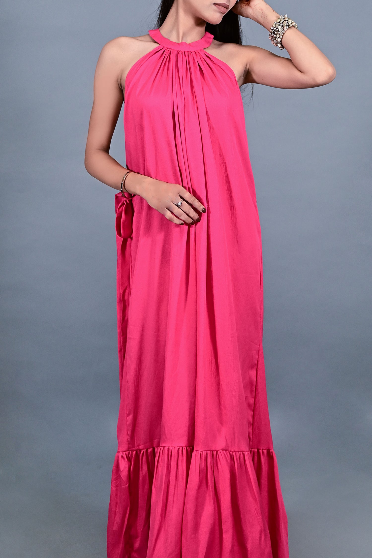 Fuchsia Bloom Halter Maxi Dress
