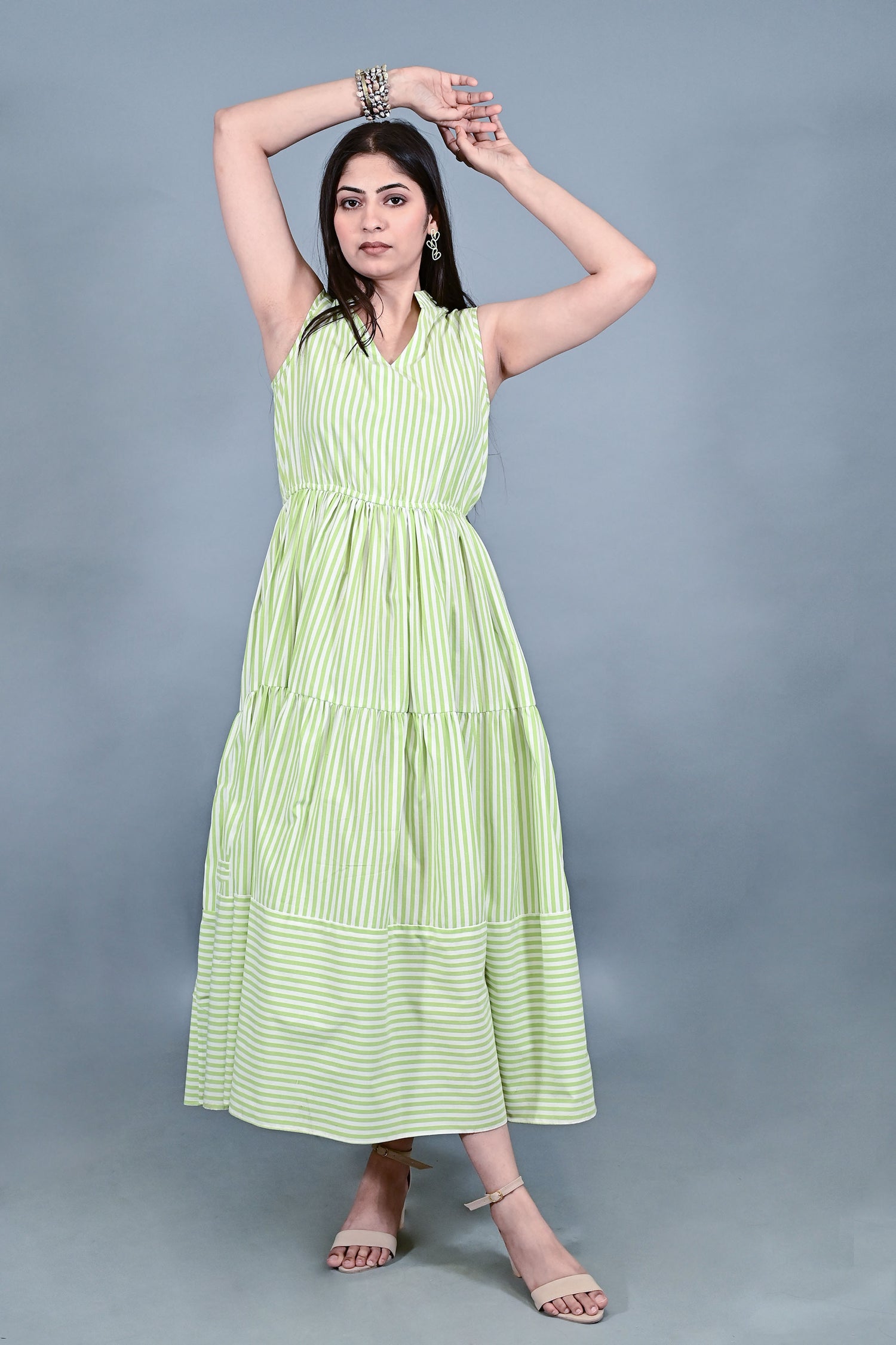 Lime Breeze Striped Tier Dress