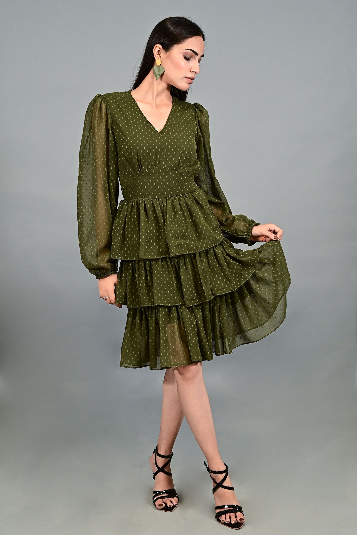 Olive Whisper Tiered Dress