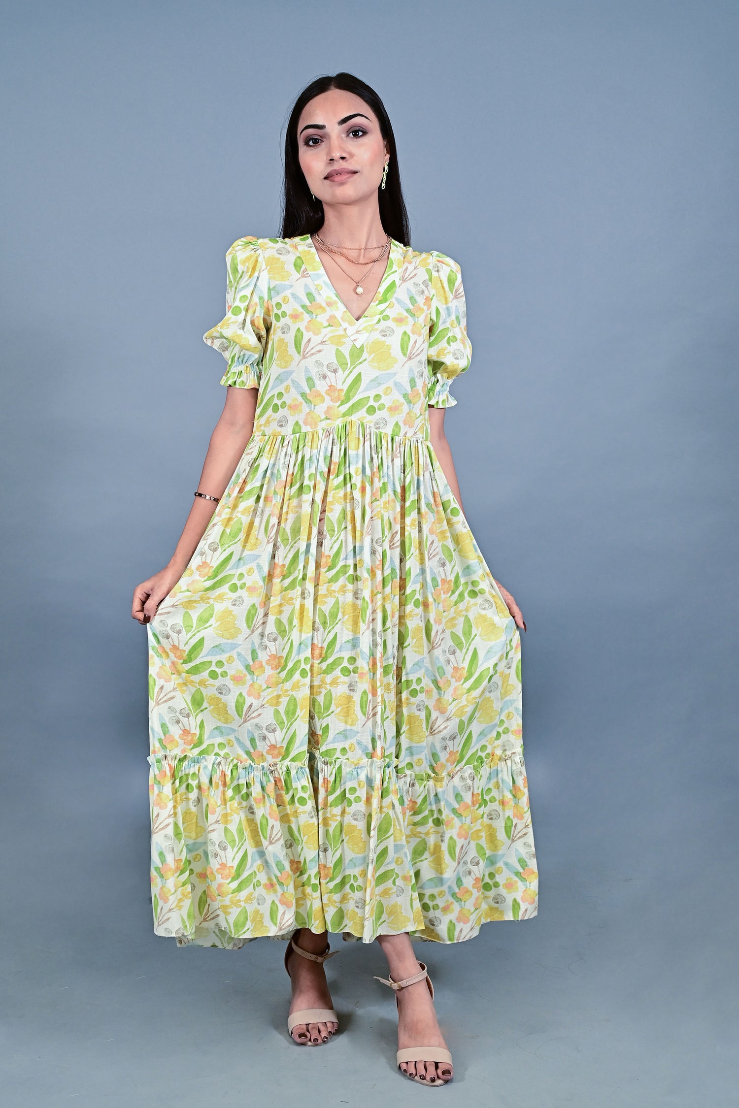 Spring Meadow Puff Sleeve Maxi Dress
