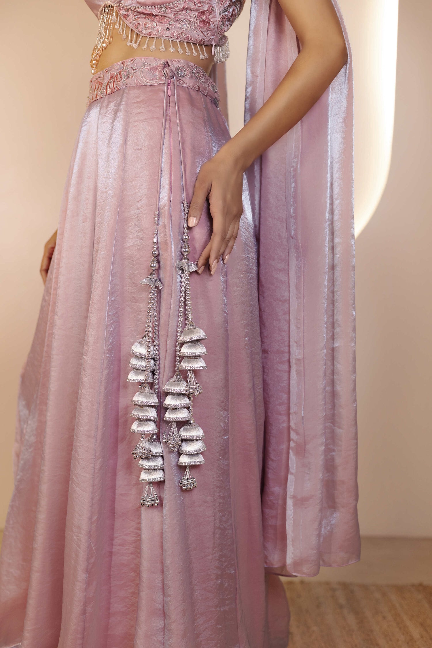 Dreamy Peach Organza Hand-Embroidered Lehenga Set
