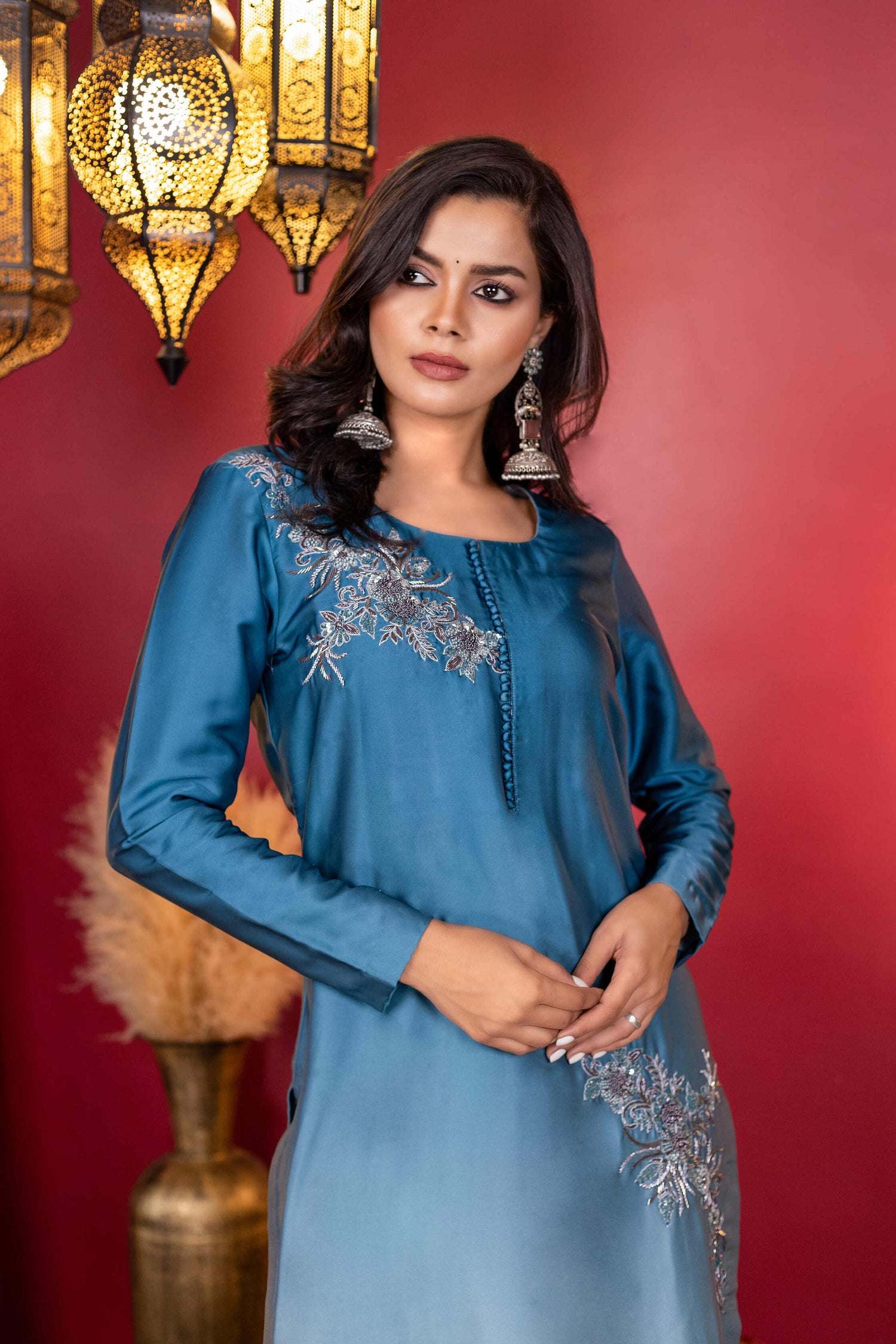 Ombre Hand-Embroidered Armani Crepe Kurta Set
