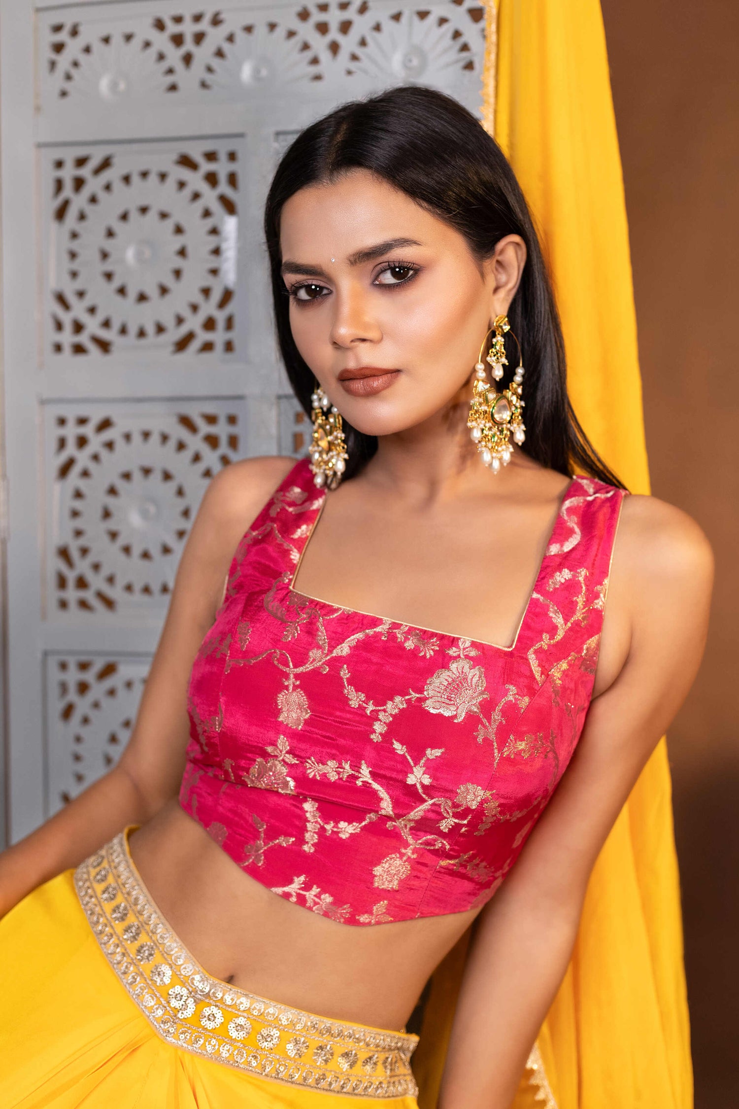 Elegant Drape Skirt and brocade Blouse With Dupatta