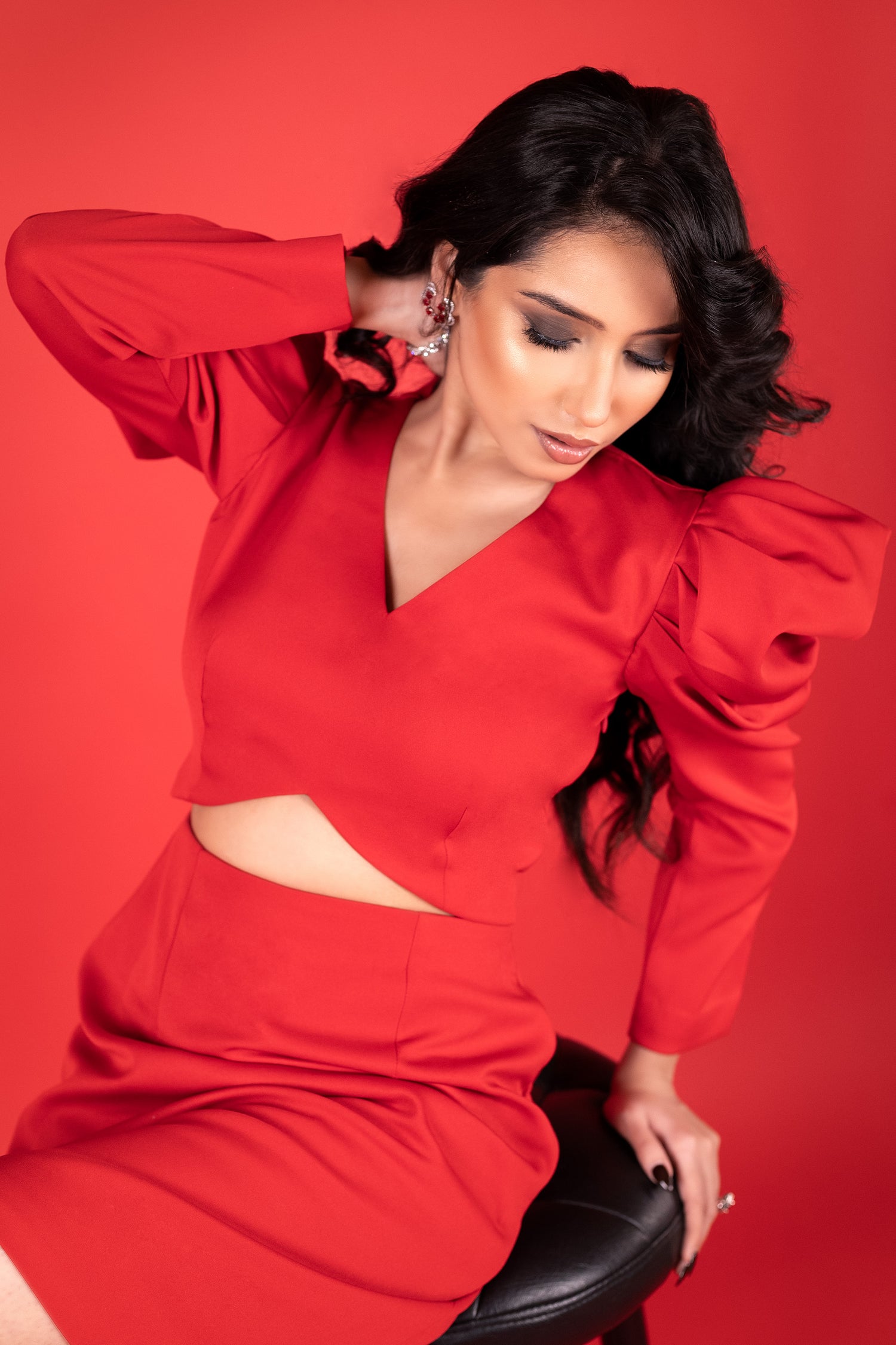 Sexy Red Puff Sleeve Bodycon Dress