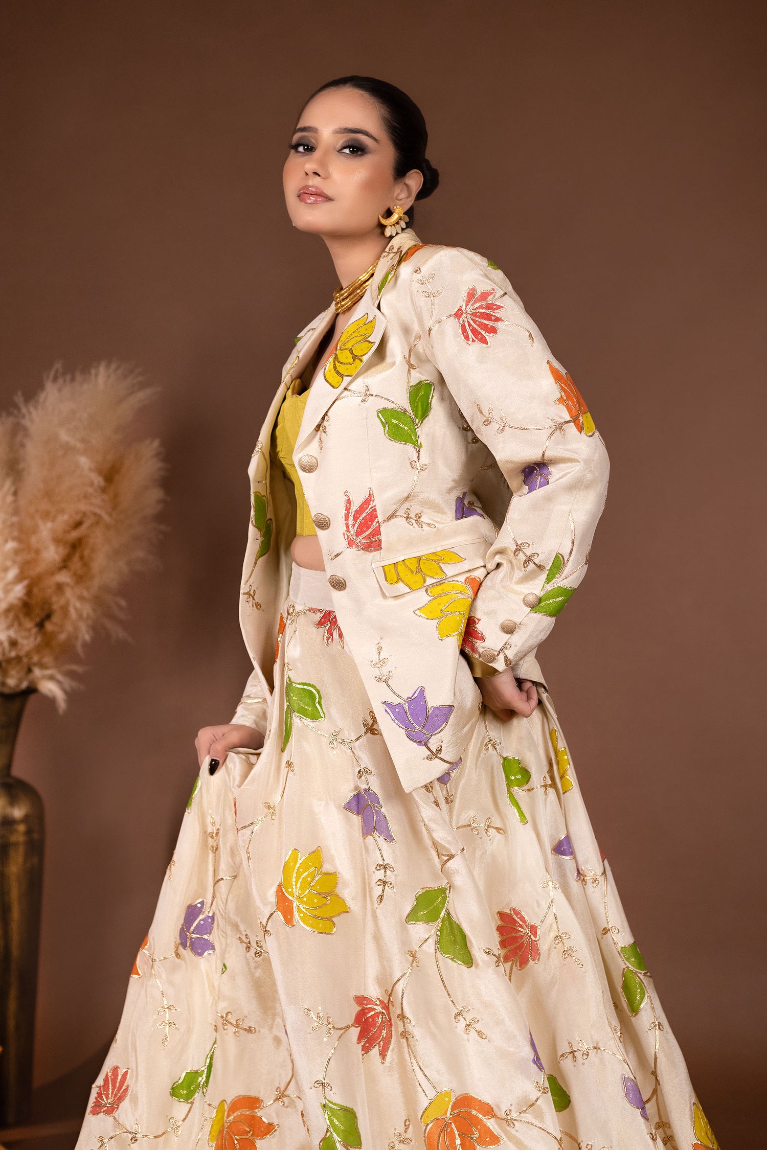 Elegant Lehenga with fishbone corset and Blazer