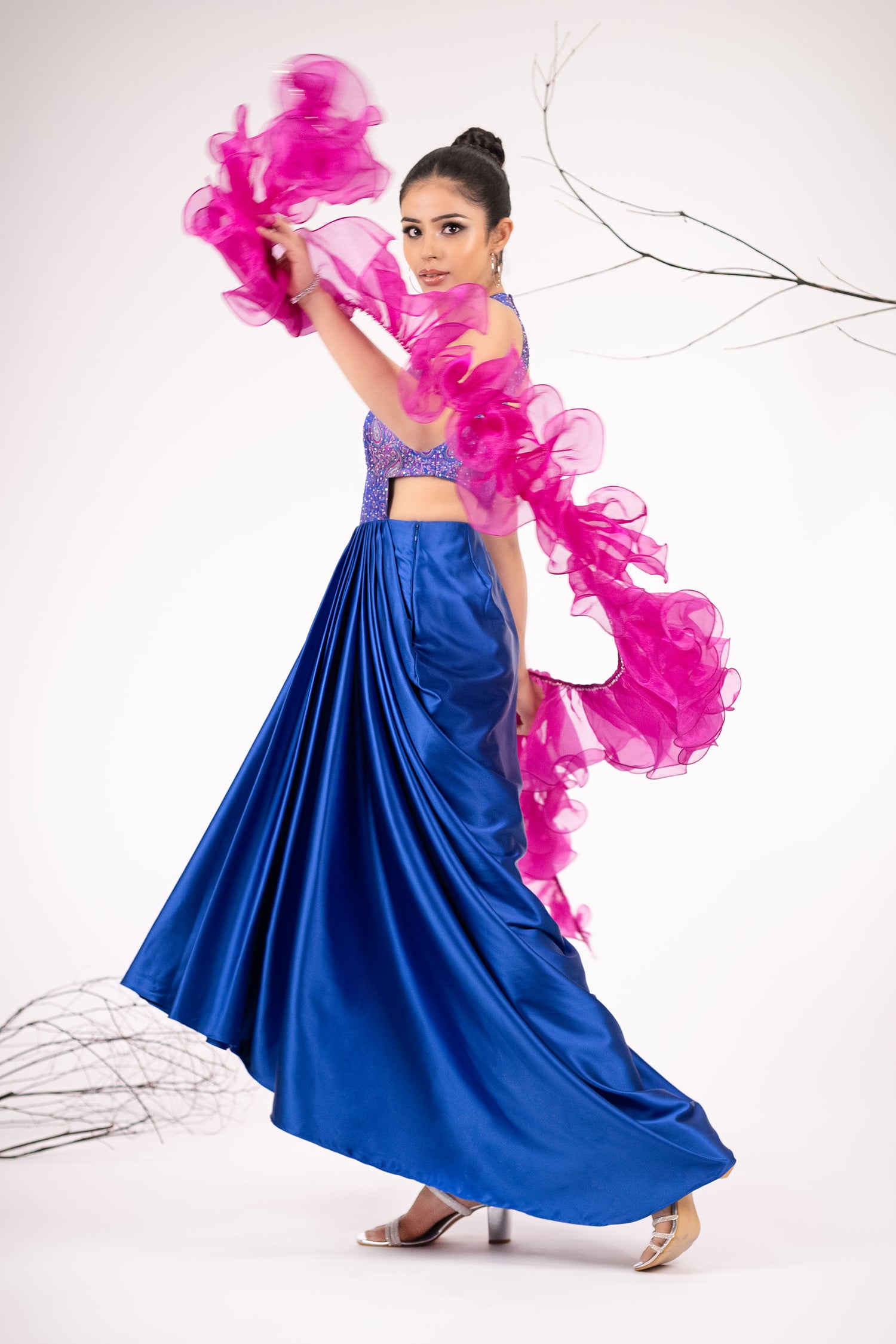 Designer Drape Dress with Ruffle Dupatta