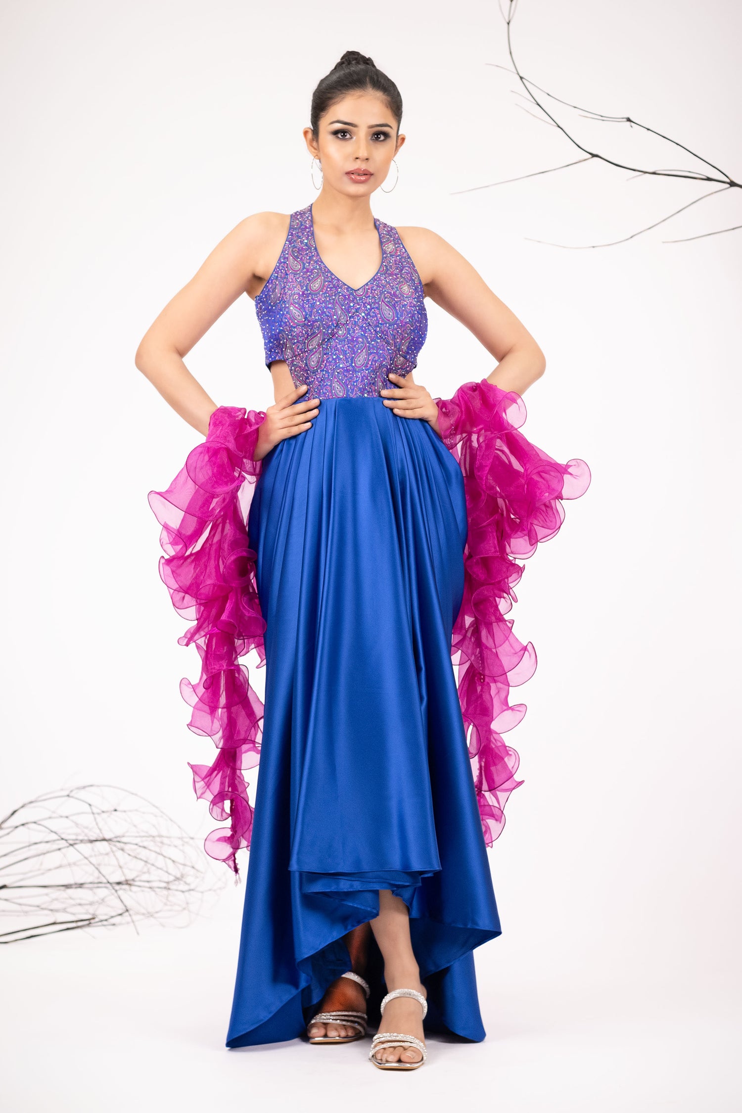 Designer Drape Dress with Ruffle Dupatta