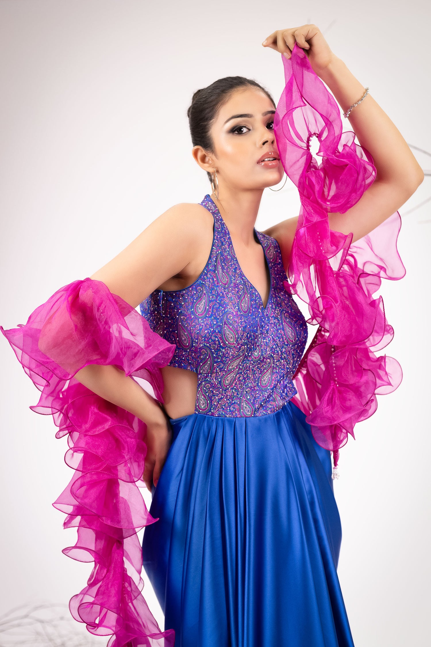 Designer Drape Dress with Ruffle Dupatta