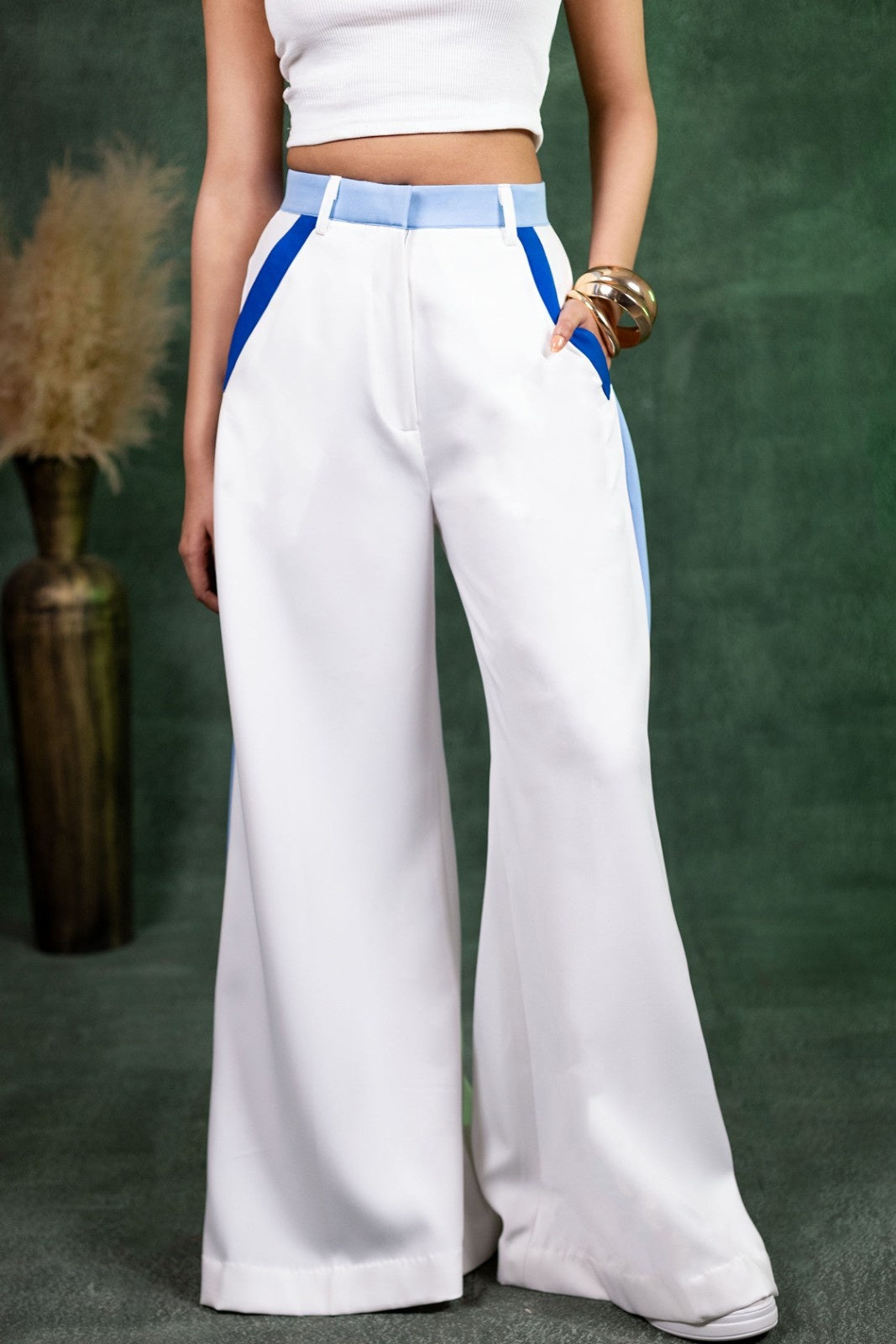White & Blue Clasic Wide-Leg Pant
