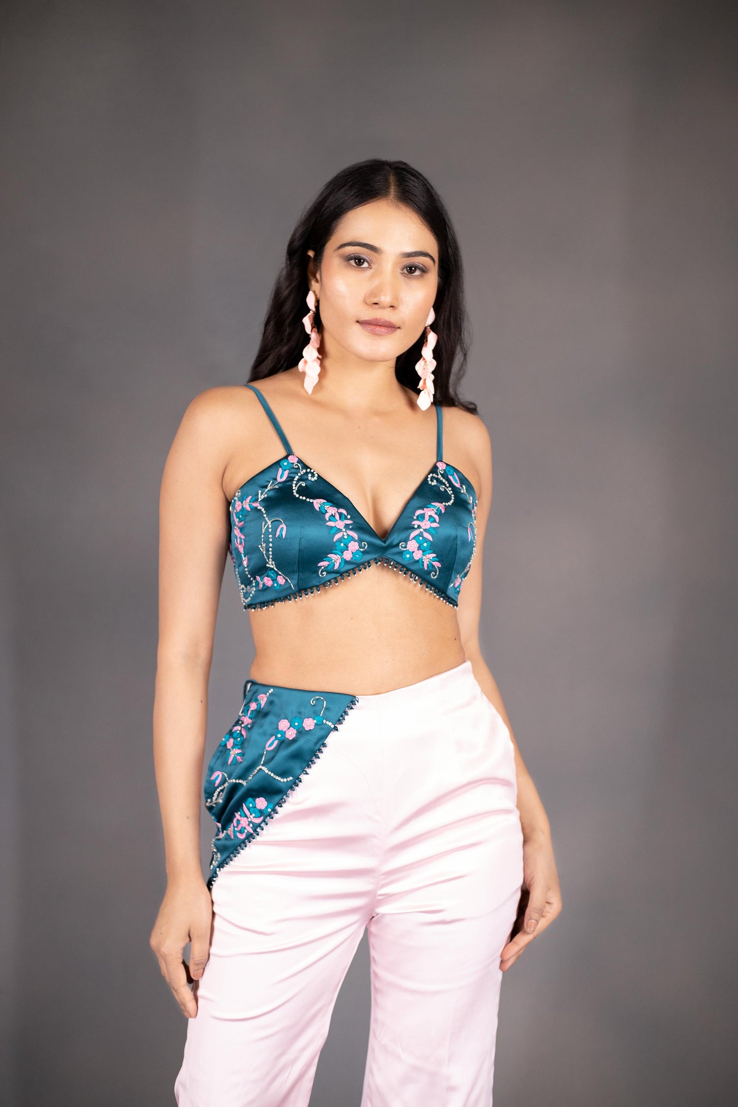 Hand-Embroidered Blouse with Sequin Shrug
