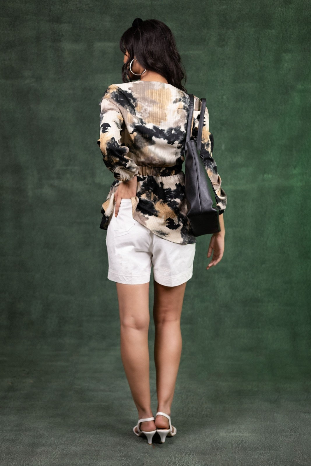 Abstract Wrap Peplum Top with shorts pant