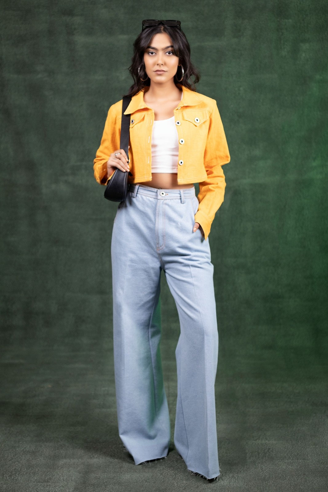 Linen Cropped Jacket & Mist Denim Trouser Set