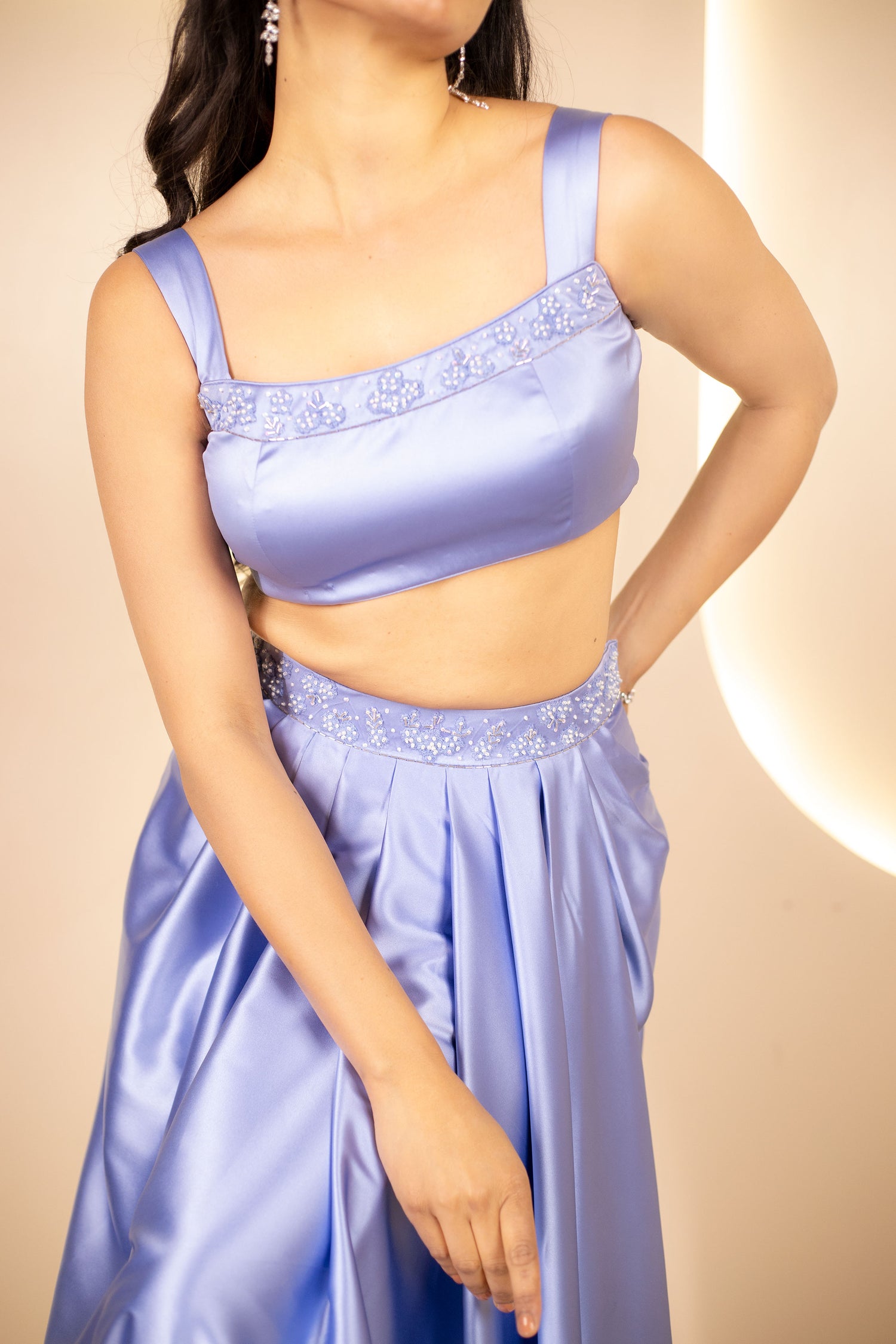 Embellished Blouse with Drape Skirt & Shrug