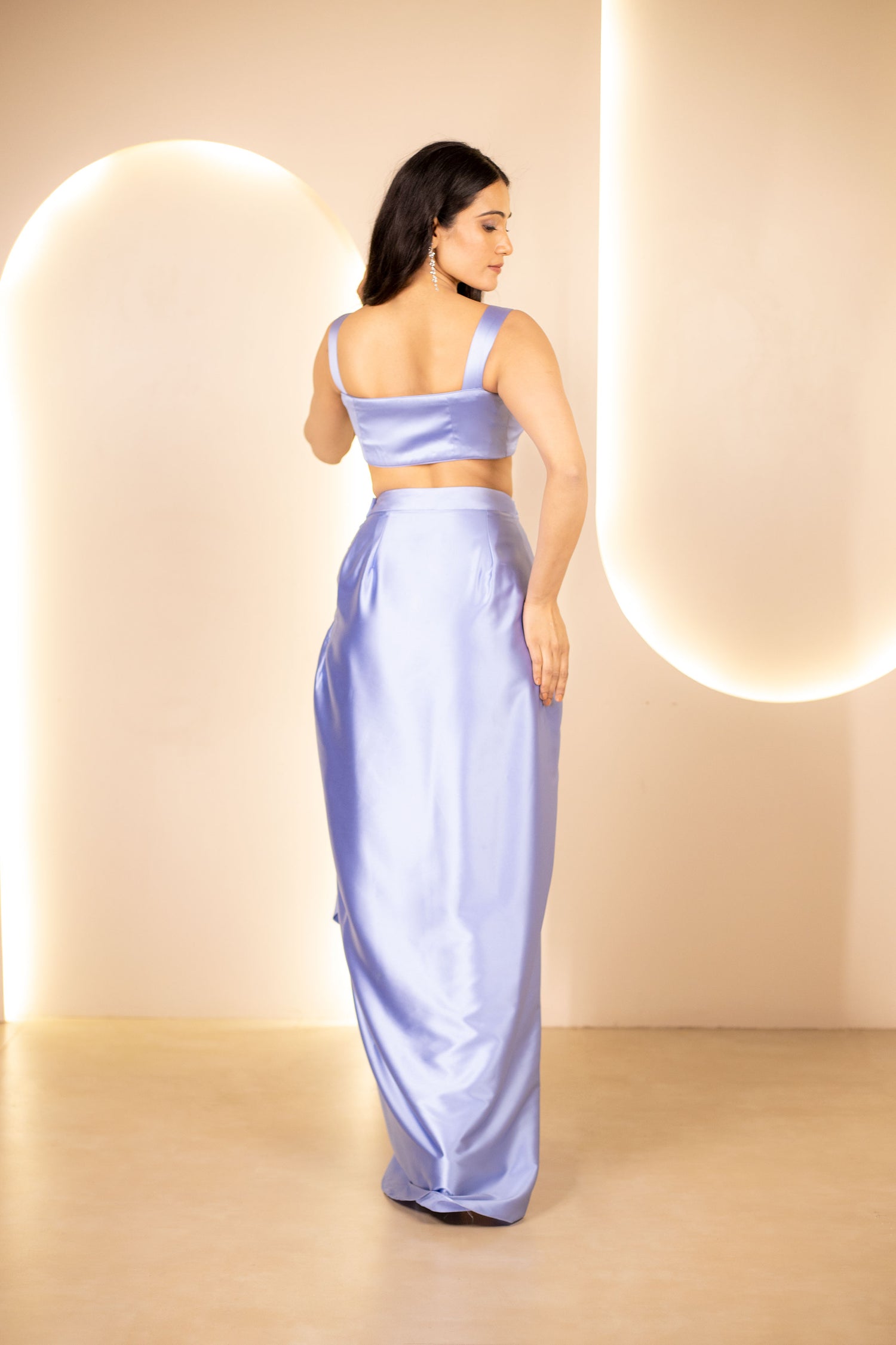 Embellished Blouse with Drape Skirt & Shrug