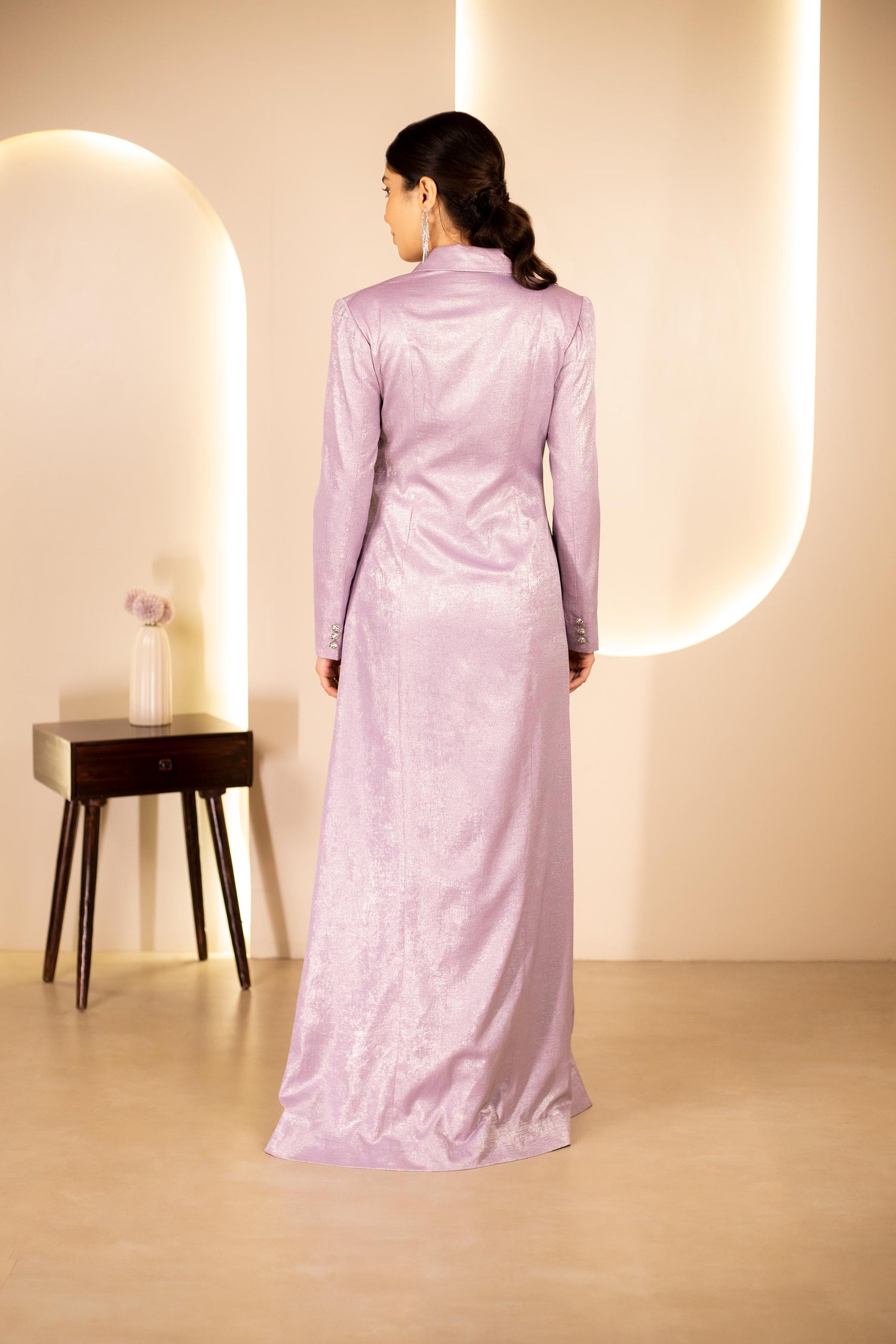 Lavender Longline Coat With Navy Blue Trouser