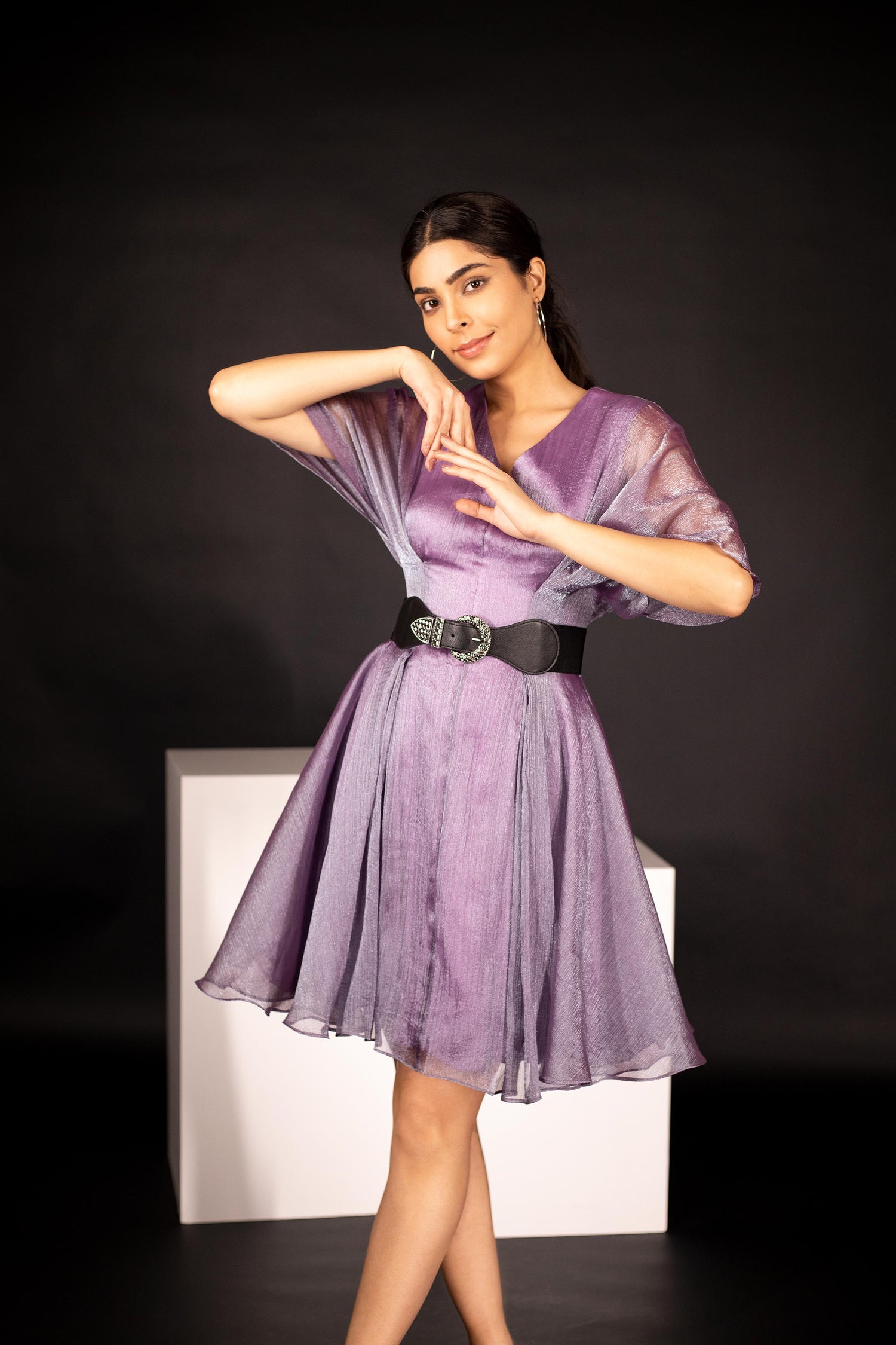 Purple Flared Midi Dress