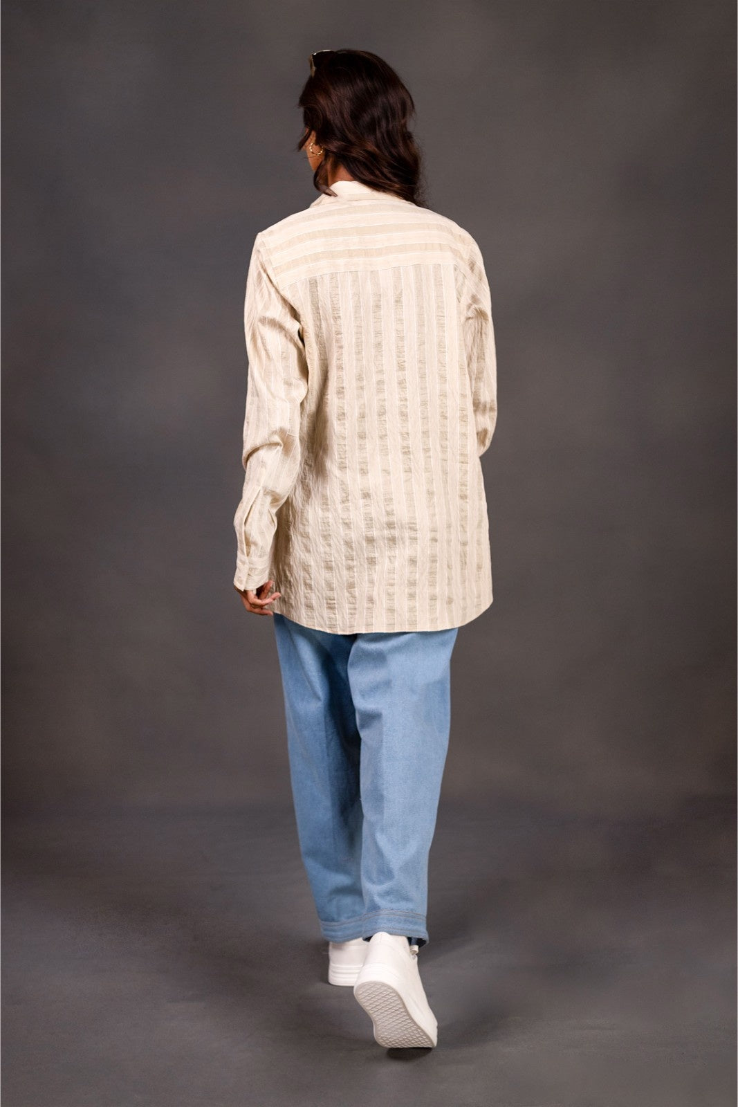 Light Blue Relaxed Fit Denim Pants with oversize shirt set.