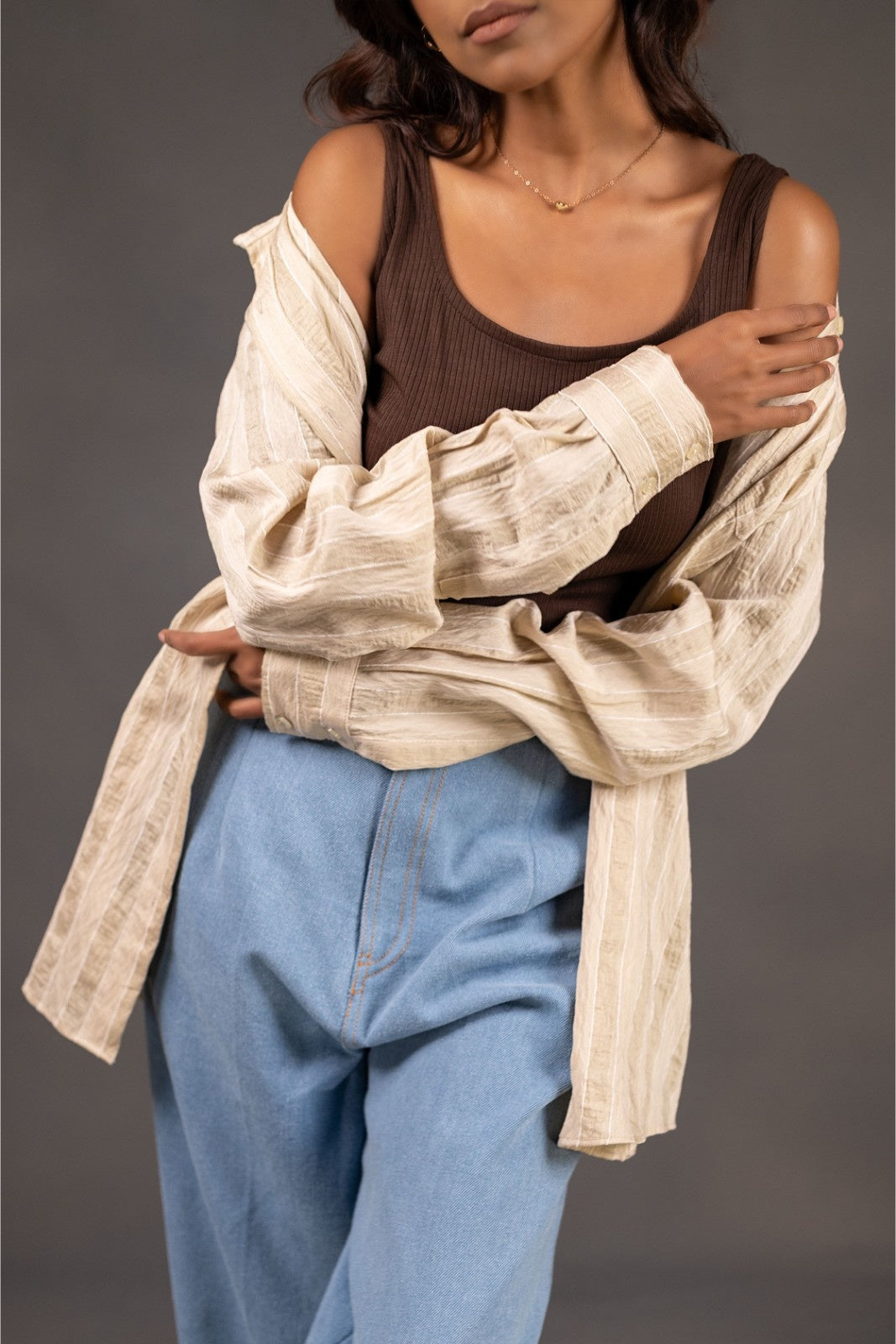 Light Blue Relaxed Fit Denim Pants with oversize shirt set.