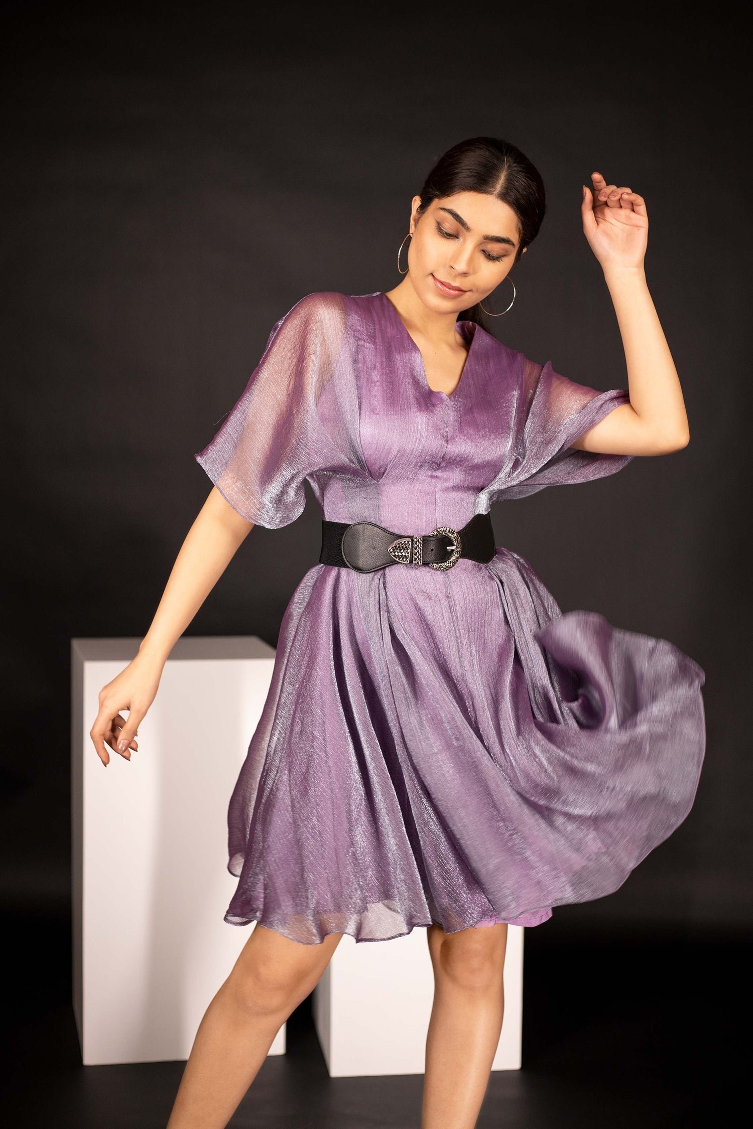 Purple Flared Midi Dress
