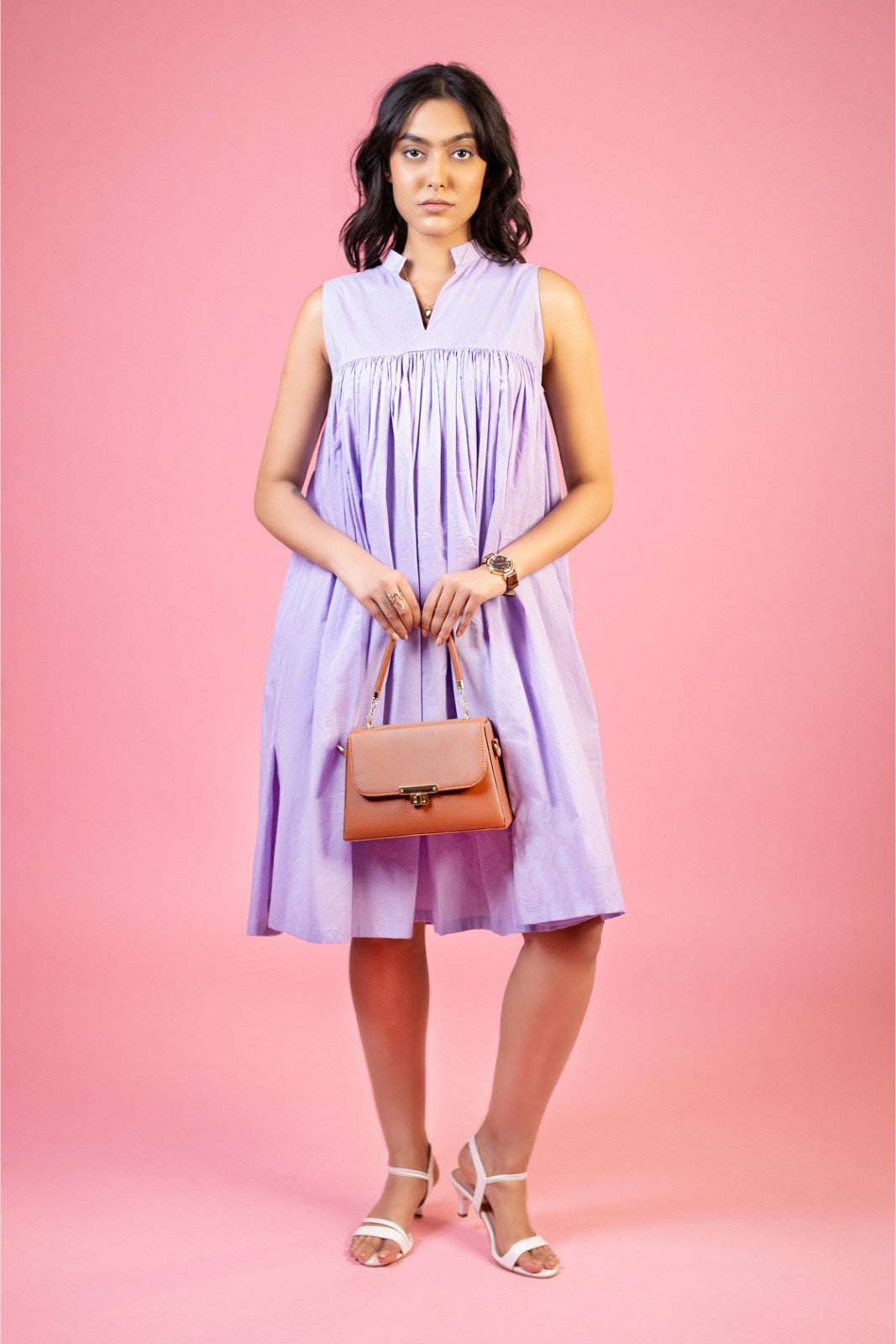 Lavender Bloom Gathered Midi Dress - Casual wear dress for women, stylish dress The Behruz Theory Lavender Bloom Gathered Midi Dress - Casual wear dress for women, stylish dress The Behruz Theory