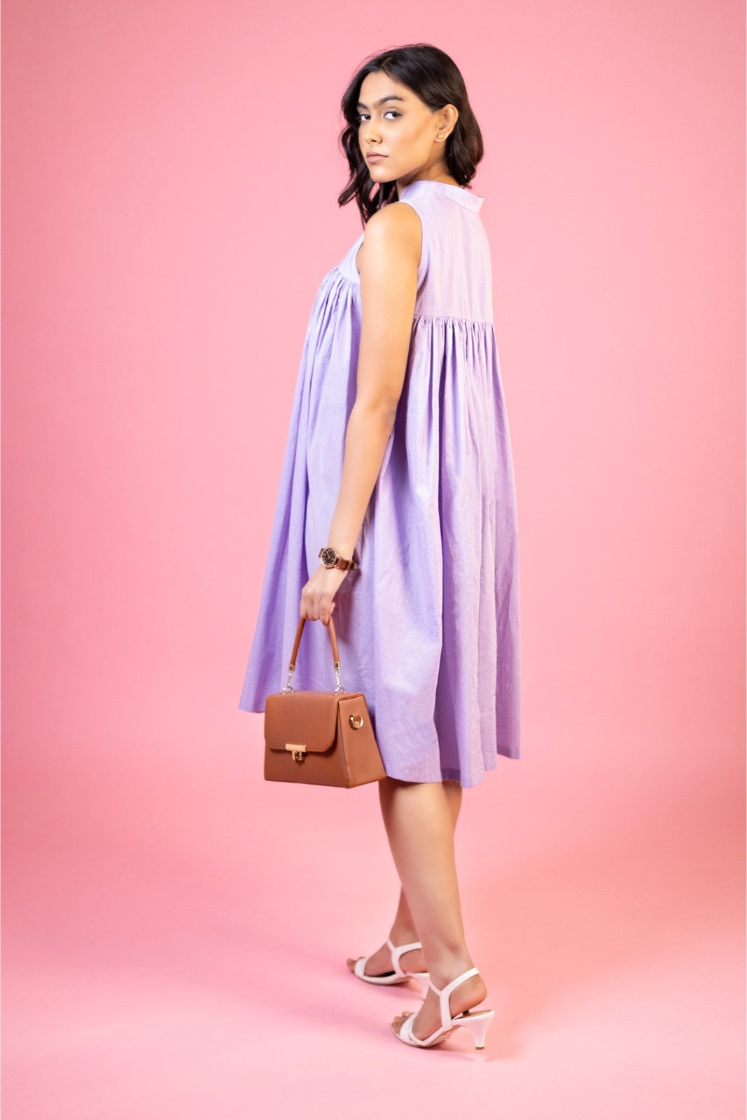 Lavender Bloom Gathered Midi Dress