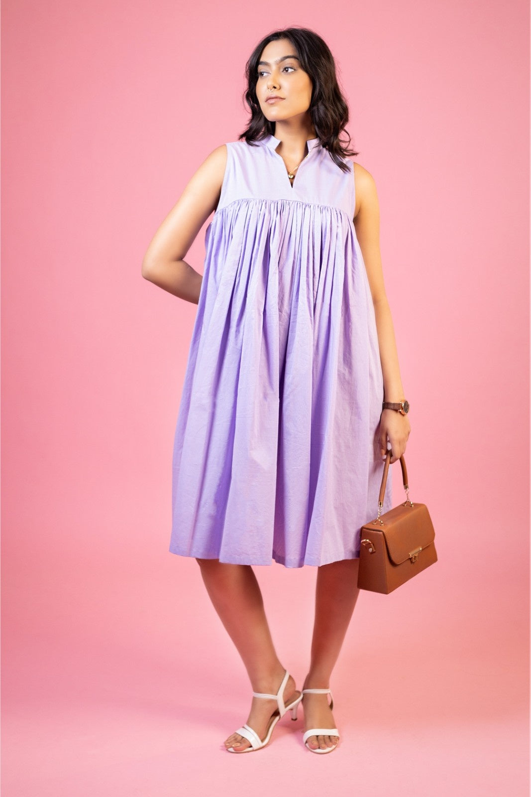 Lavender Bloom Gathered Midi Dress