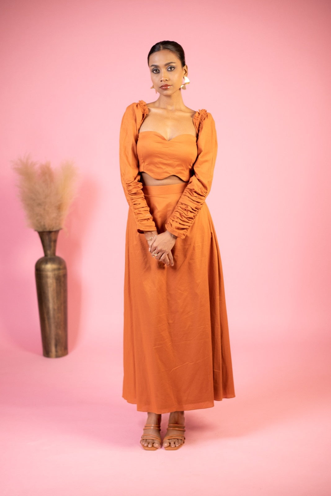 Sweetheart Neckline Co-Ord Dress with Ruched Sleeve