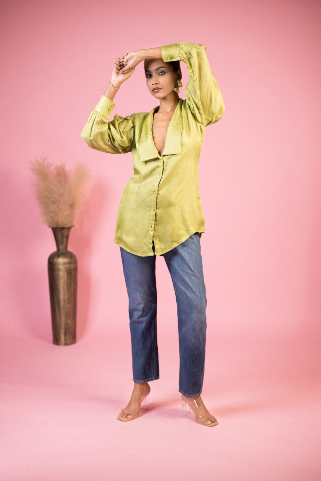 Lime Luxe Statement Shirt & Gathered Cuffs