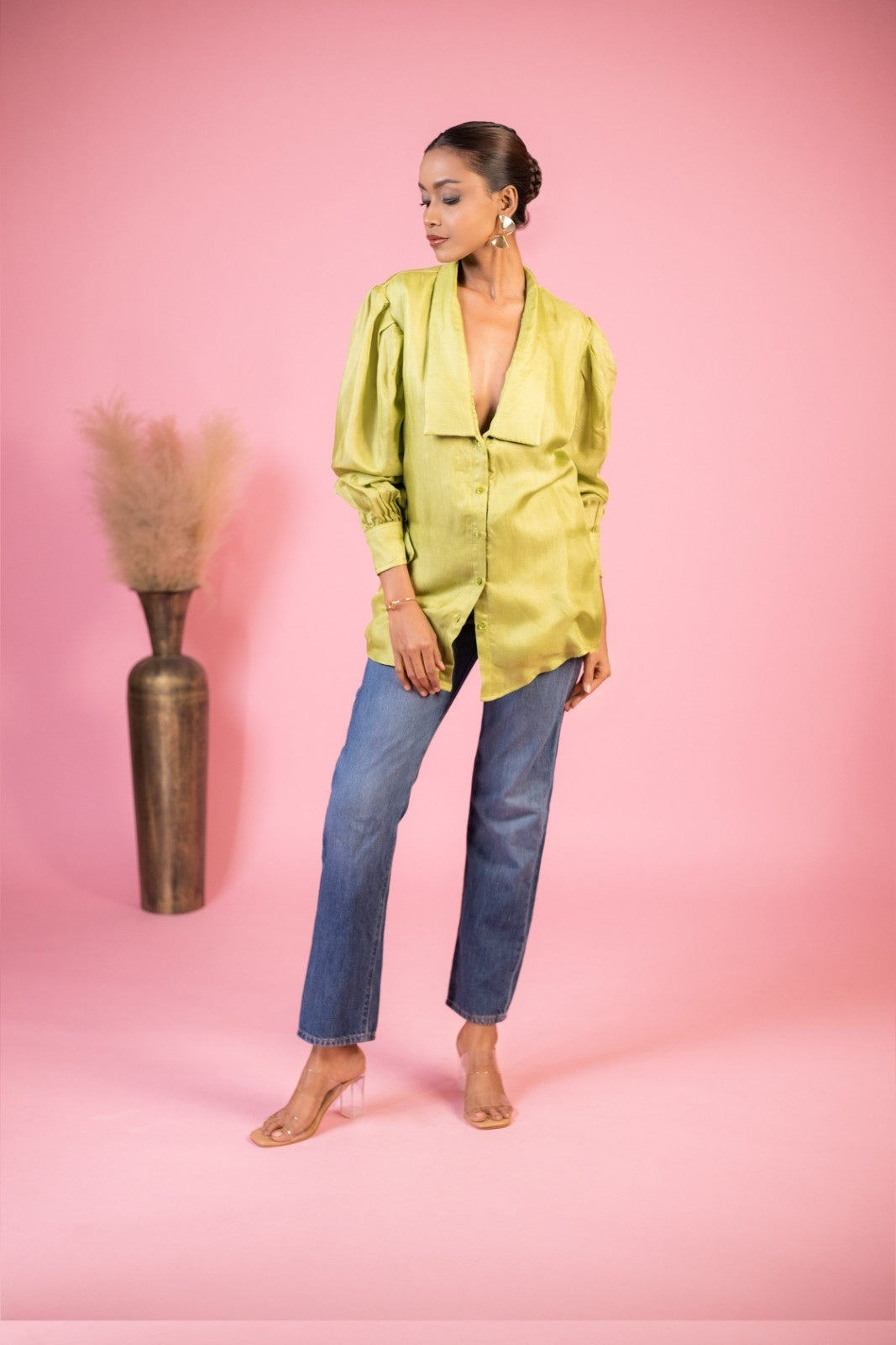 Lime Luxe Statement Shirt & Gathered Cuffs