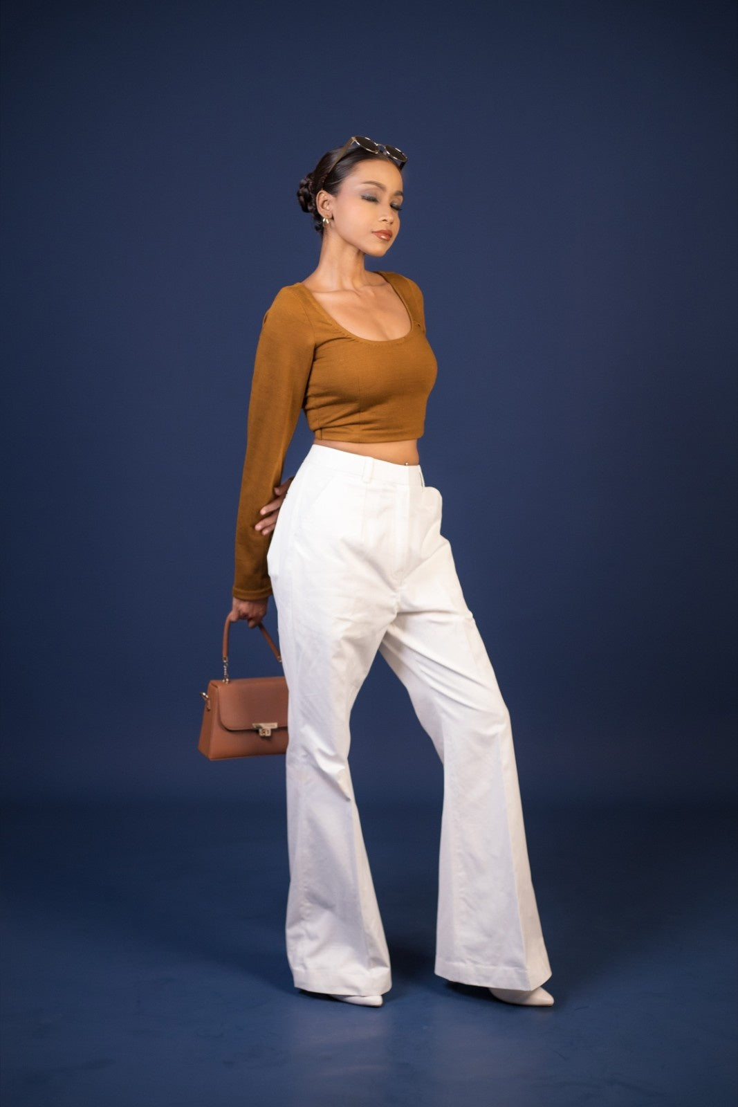 Knit Crop & Ivory Trousers Set