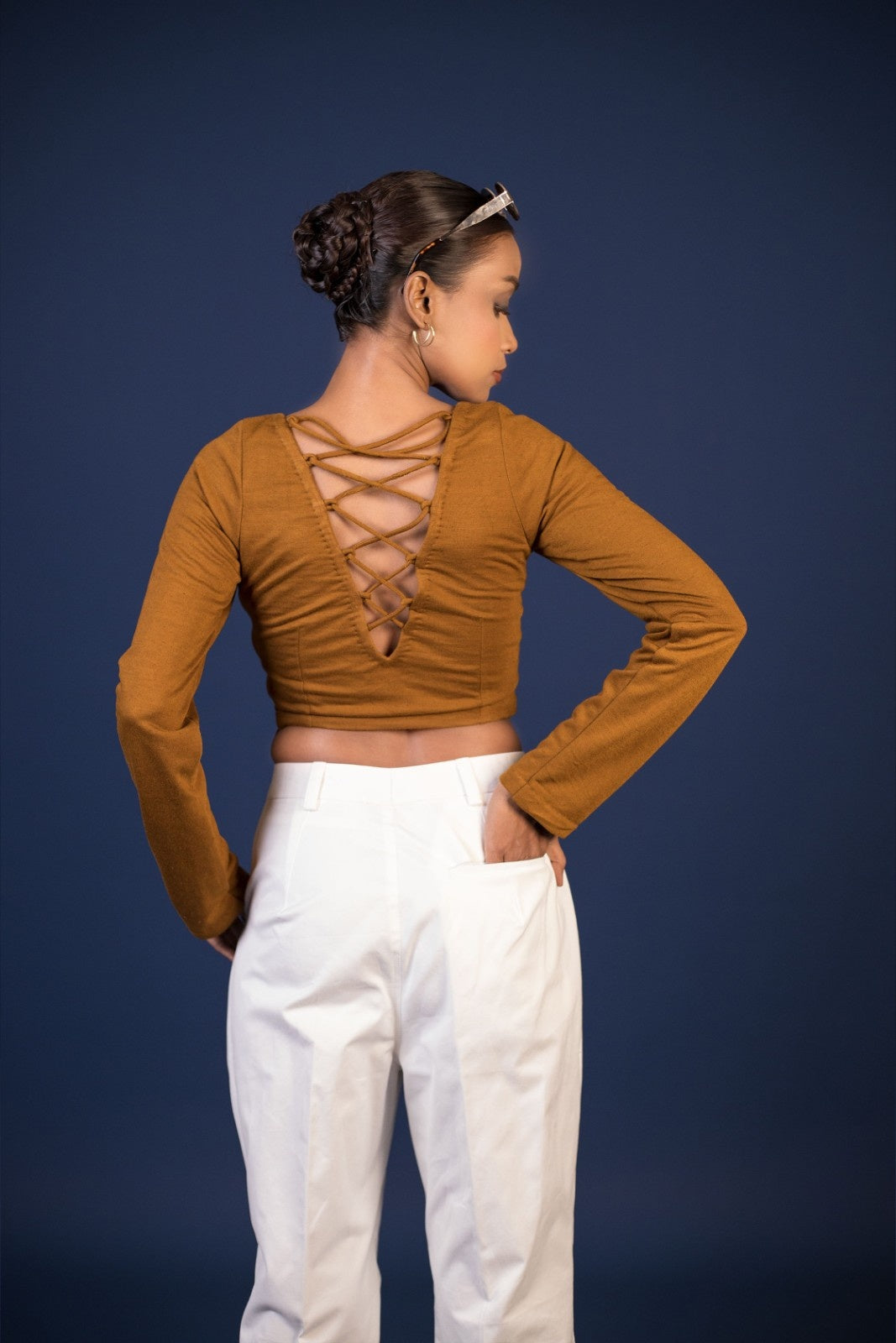 Knit Crop & Ivory Trousers Set