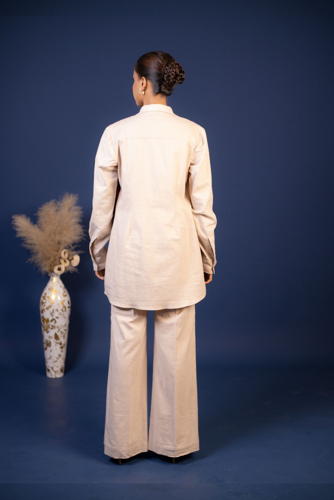 Color-Block Oversized Shirt & Beige Co-Ord Set