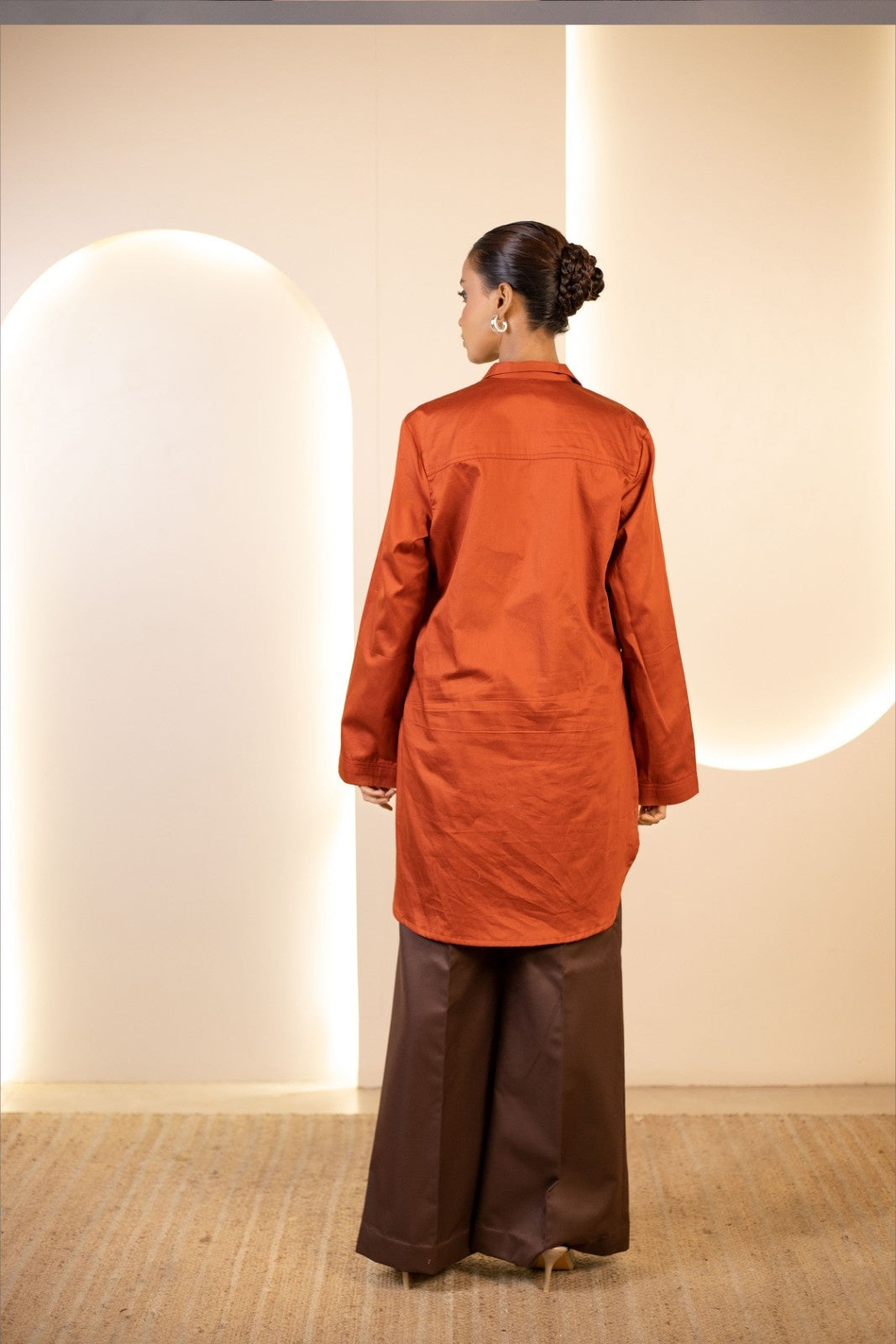 Rust Ember Kurta Style Tunic with Cocoa Trousers Set