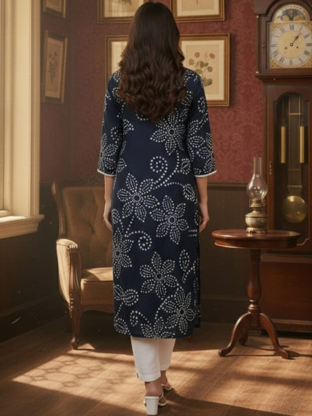 Bandhani Printed V-Neck Pure Cotton Kurti