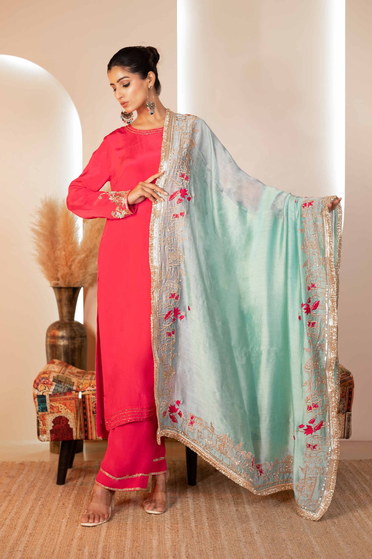 Rani suit with jaipuri motif duppata and pant