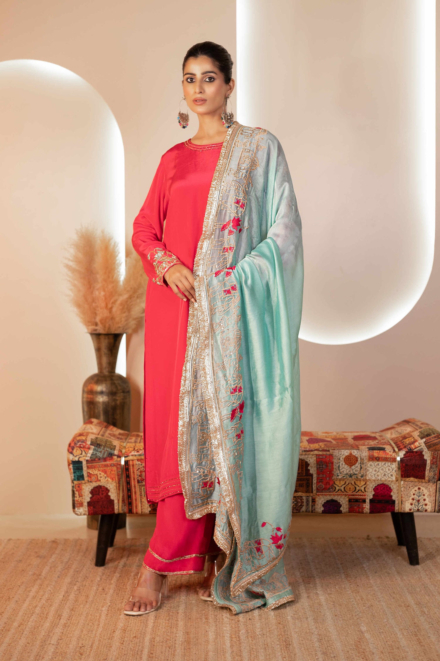 Rani suit with jaipuri motif duppata and pant