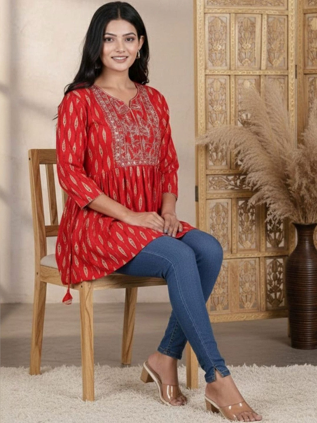 Botanical Printed Pure Cotton Empire Kurti