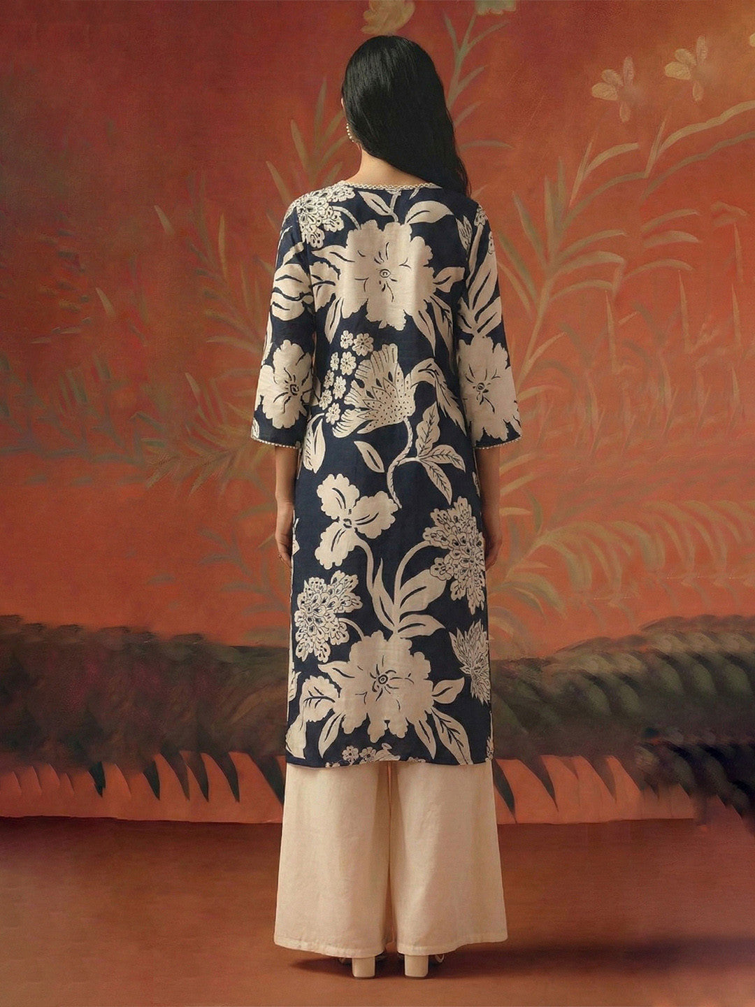 Floral Printed V-Neck Pure Cotton Kurti