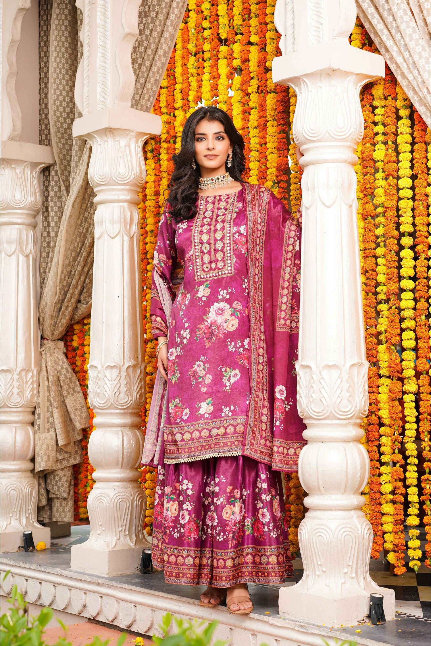 Women Floral Printed Kurta Set with Dupatta | Straight Fit Kurta Pant Set | Ethnic Wear for Women