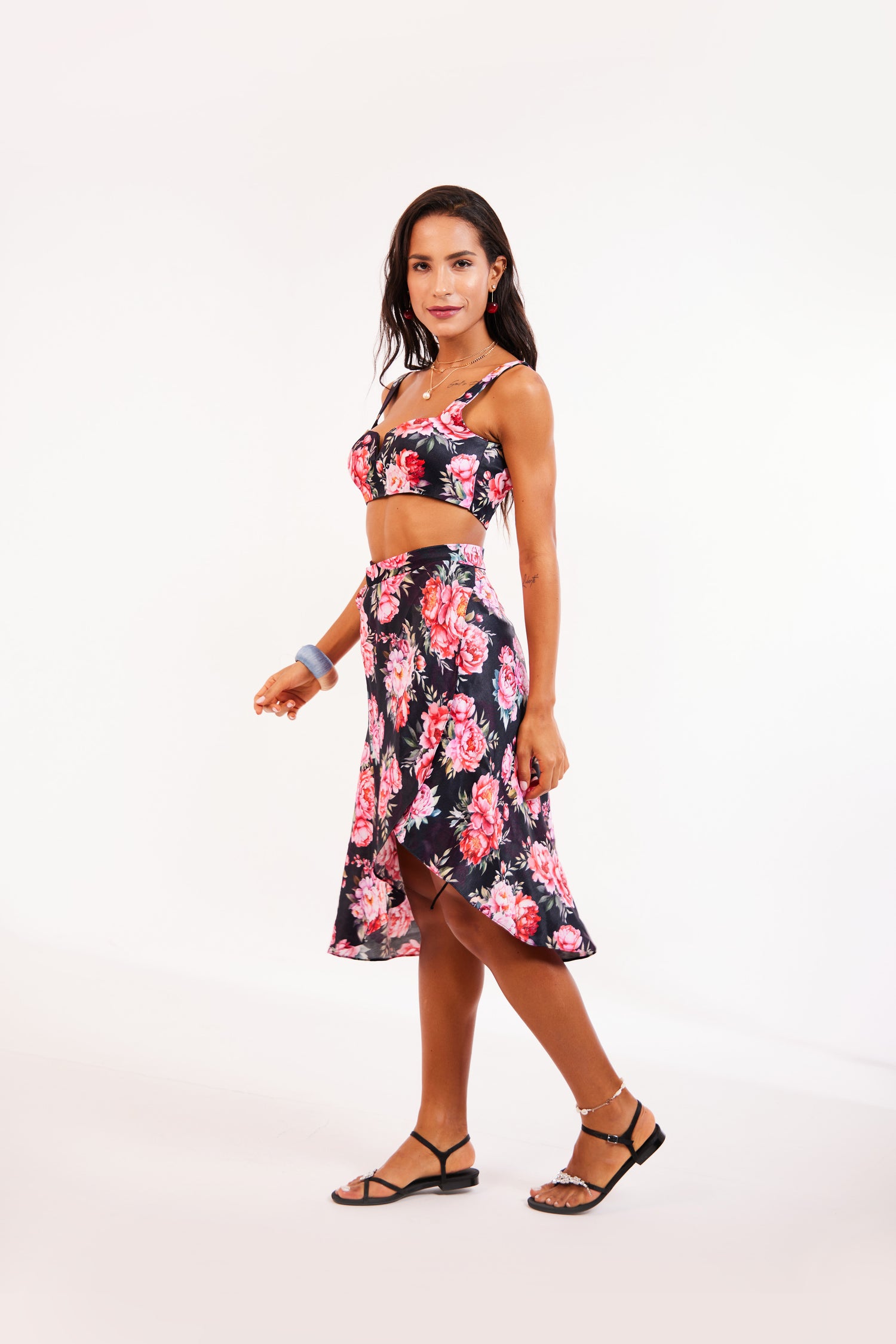Black Floral Bralette & Skirt Set