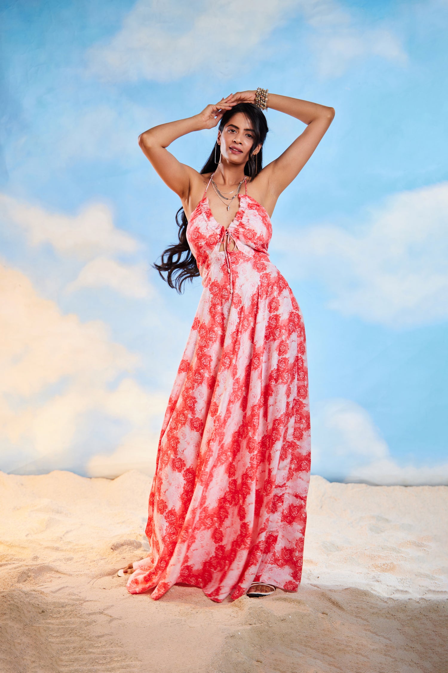 Pink Floral Bohemian Maxi Dress