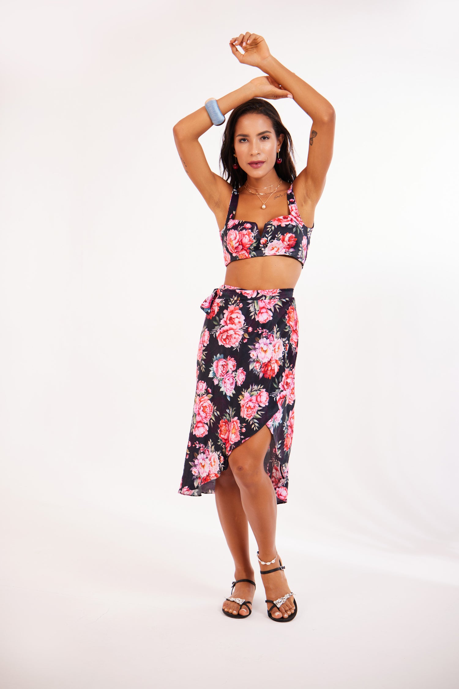 Black Floral Bralette & Skirt Set