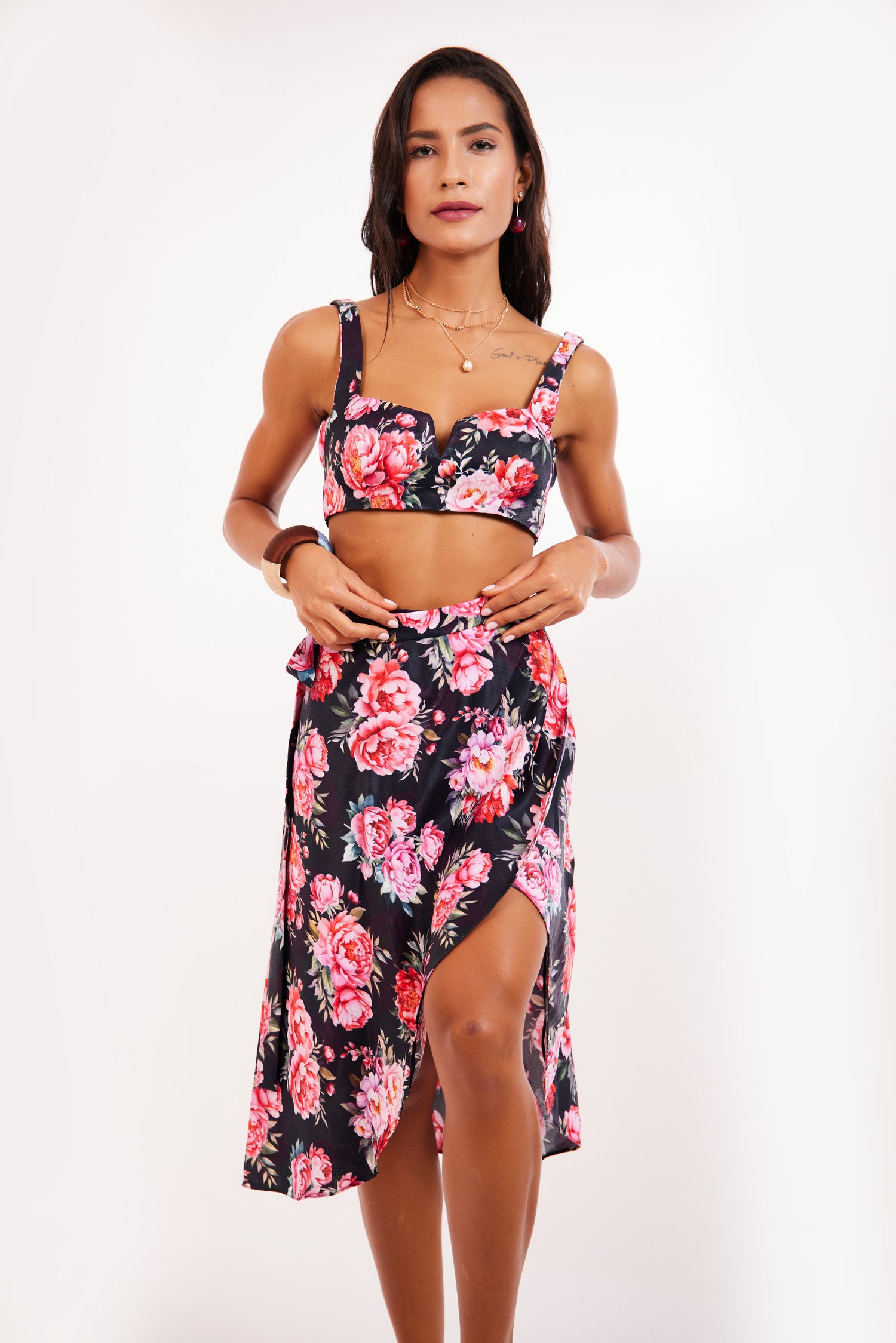 Black Floral Bralette & Skirt Set