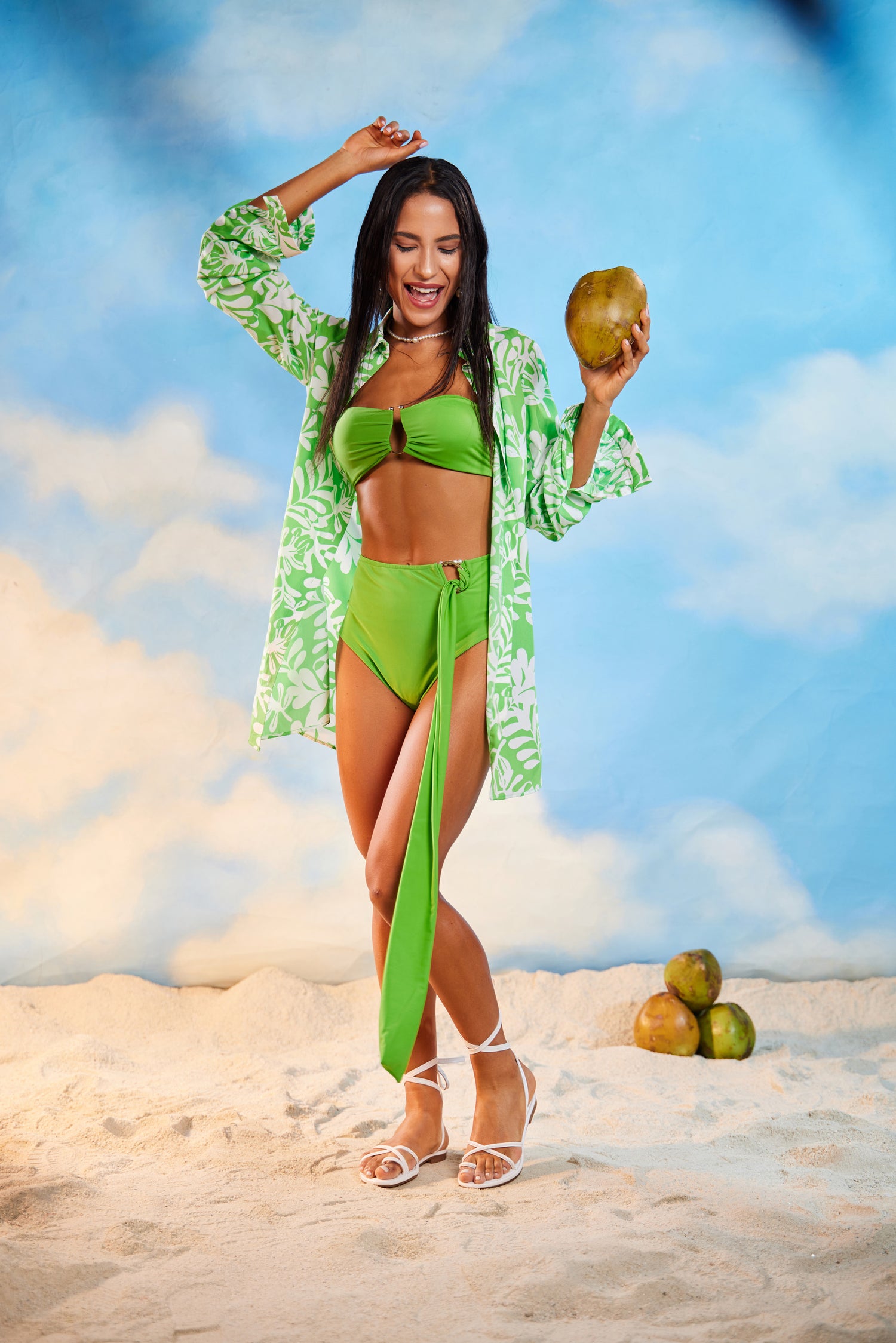 Lime Green Bikini Co-ord With Oversized Shirt