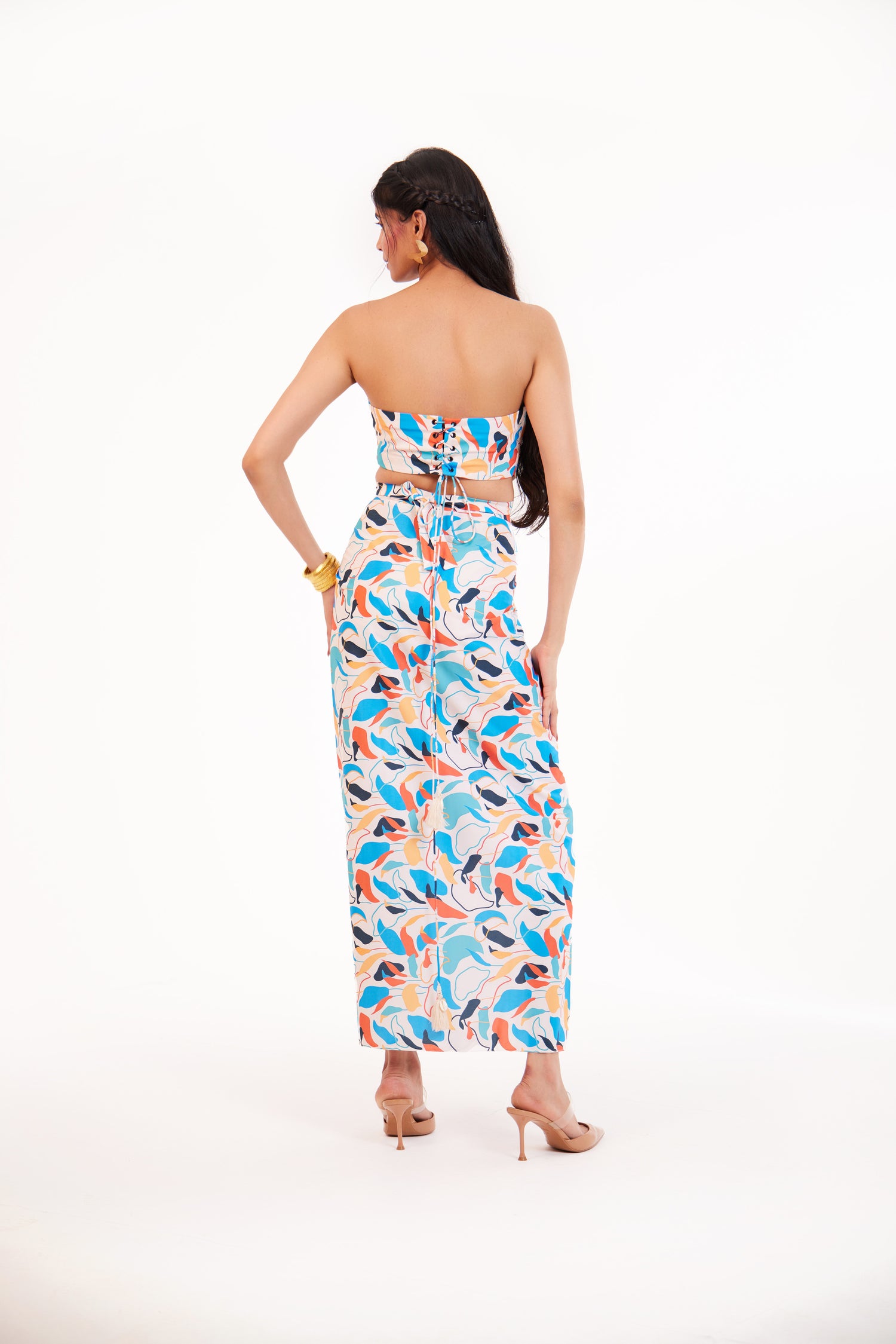 Multicolor Abstract Vibe Crepe Top And Drape Skirt