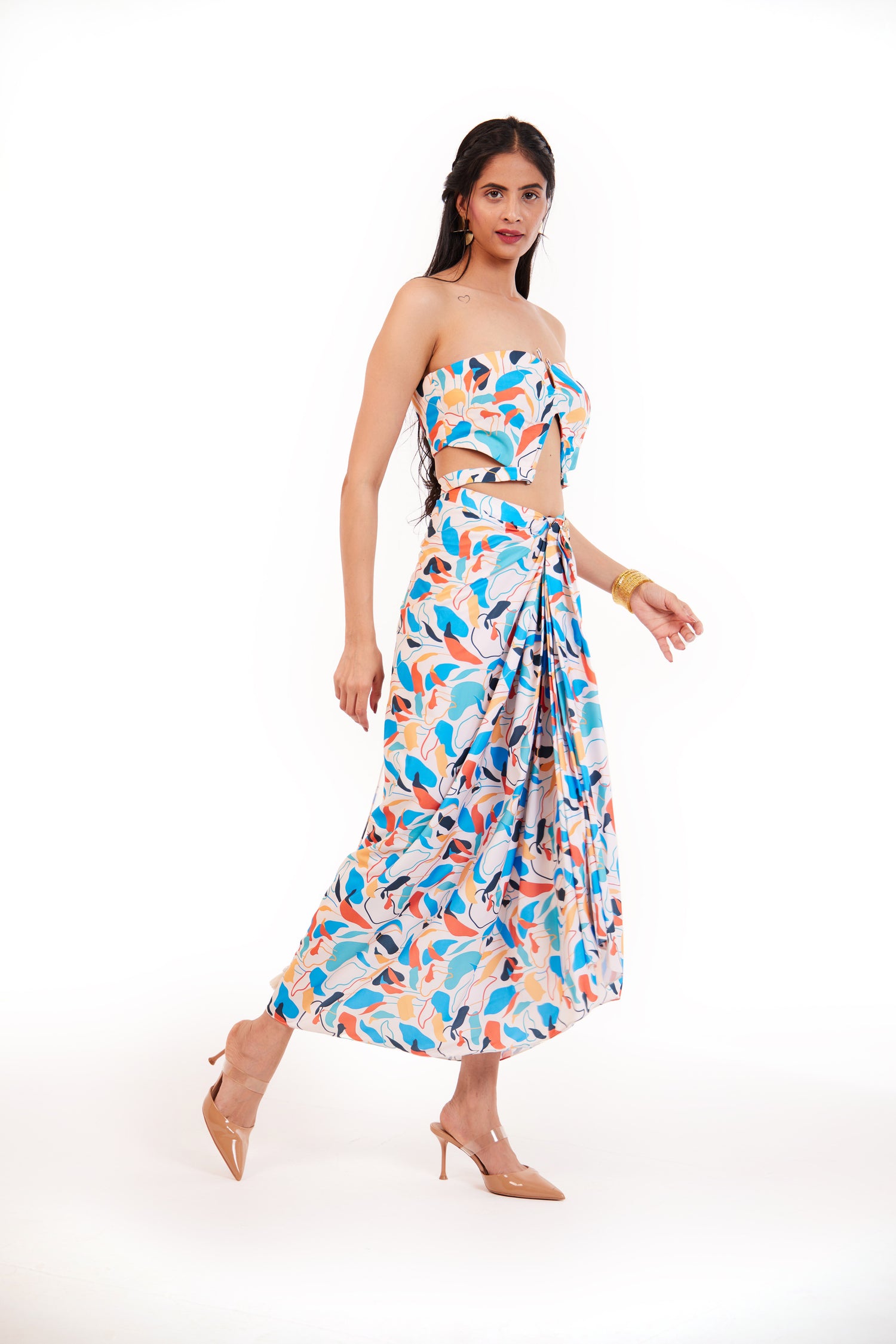 Multicolor Abstract Vibe Crepe Top And Drape Skirt