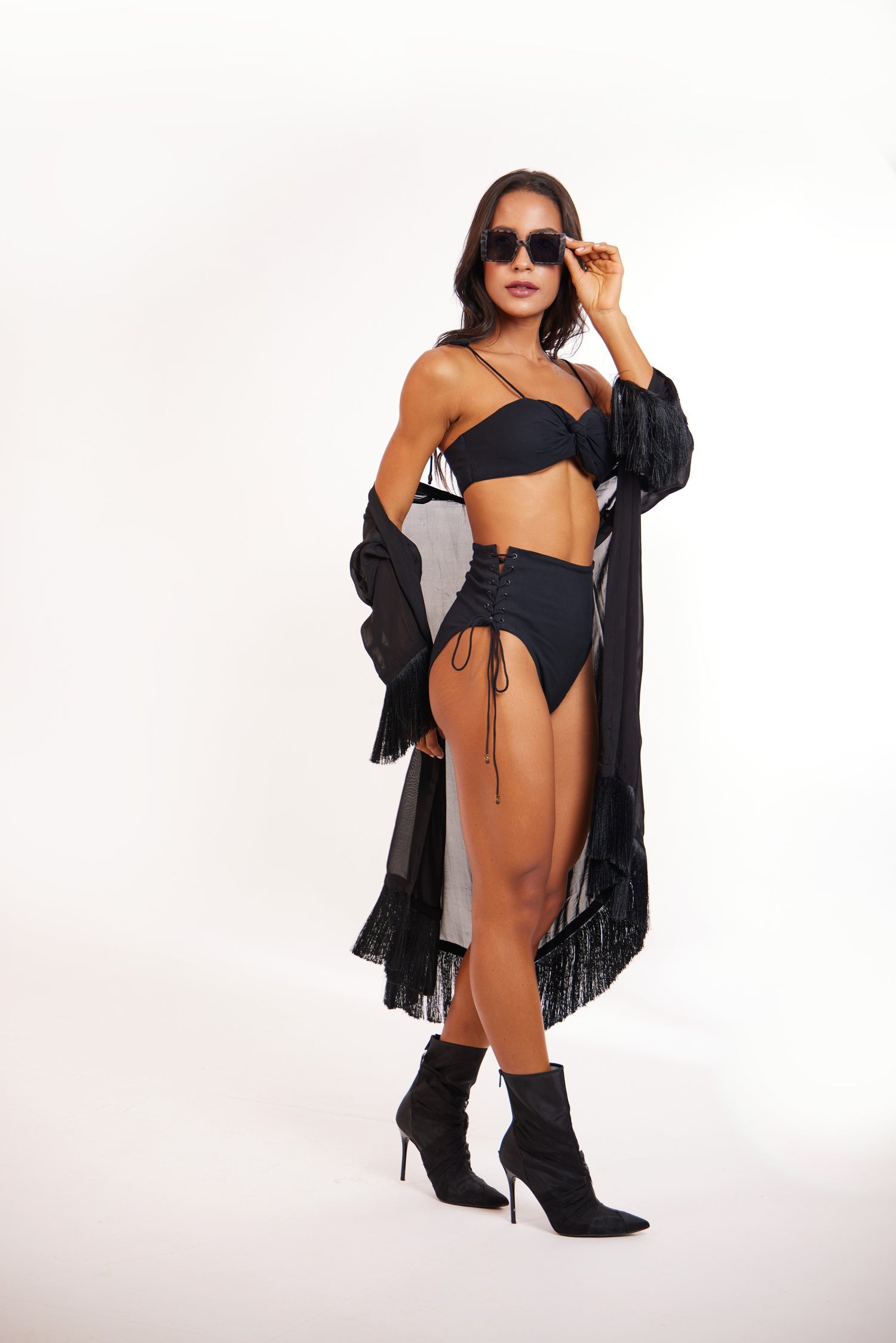 Elegant Knot Lingerie & Ombre Shrug Set