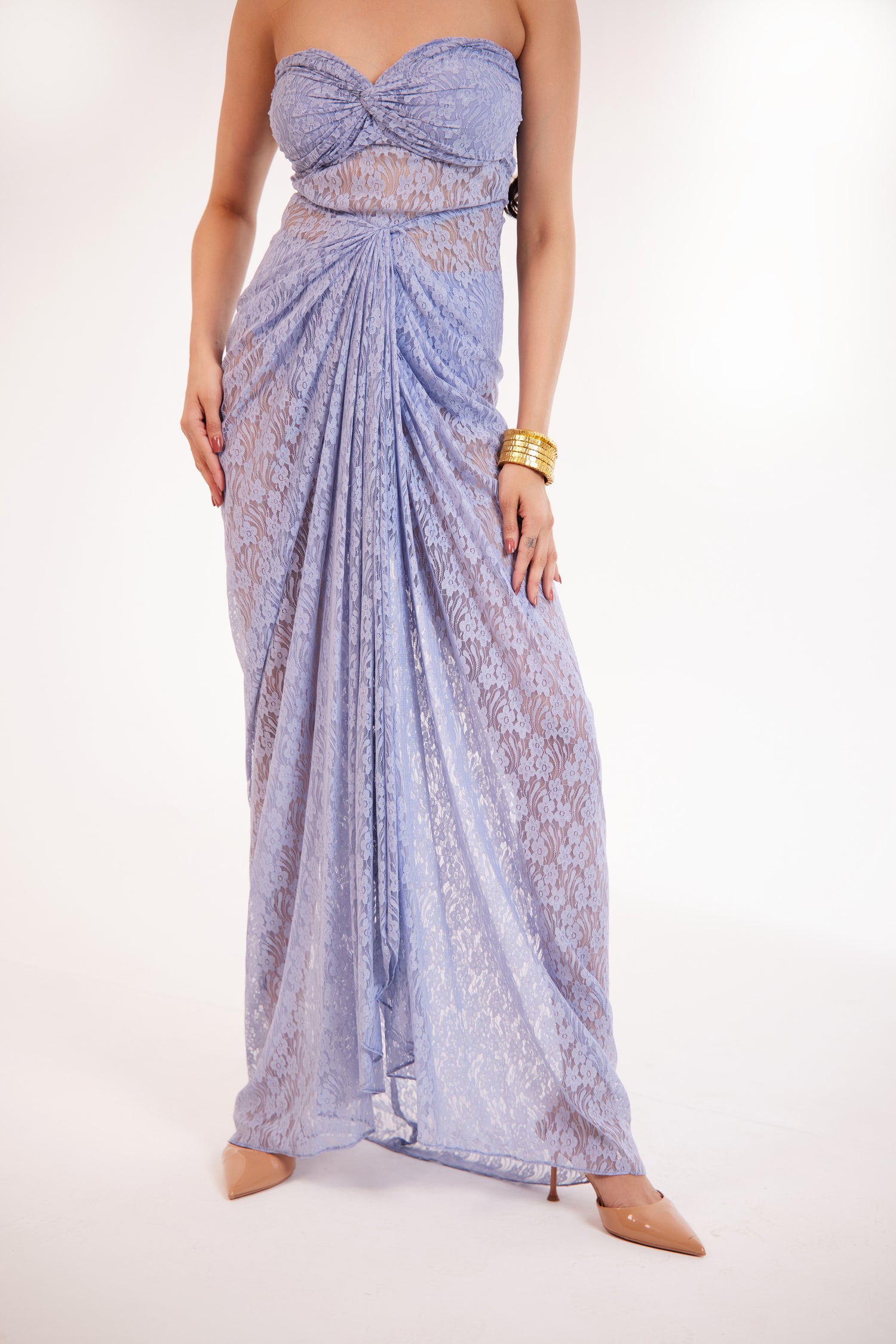 Strapless Gathered Sheath Maxi Dress