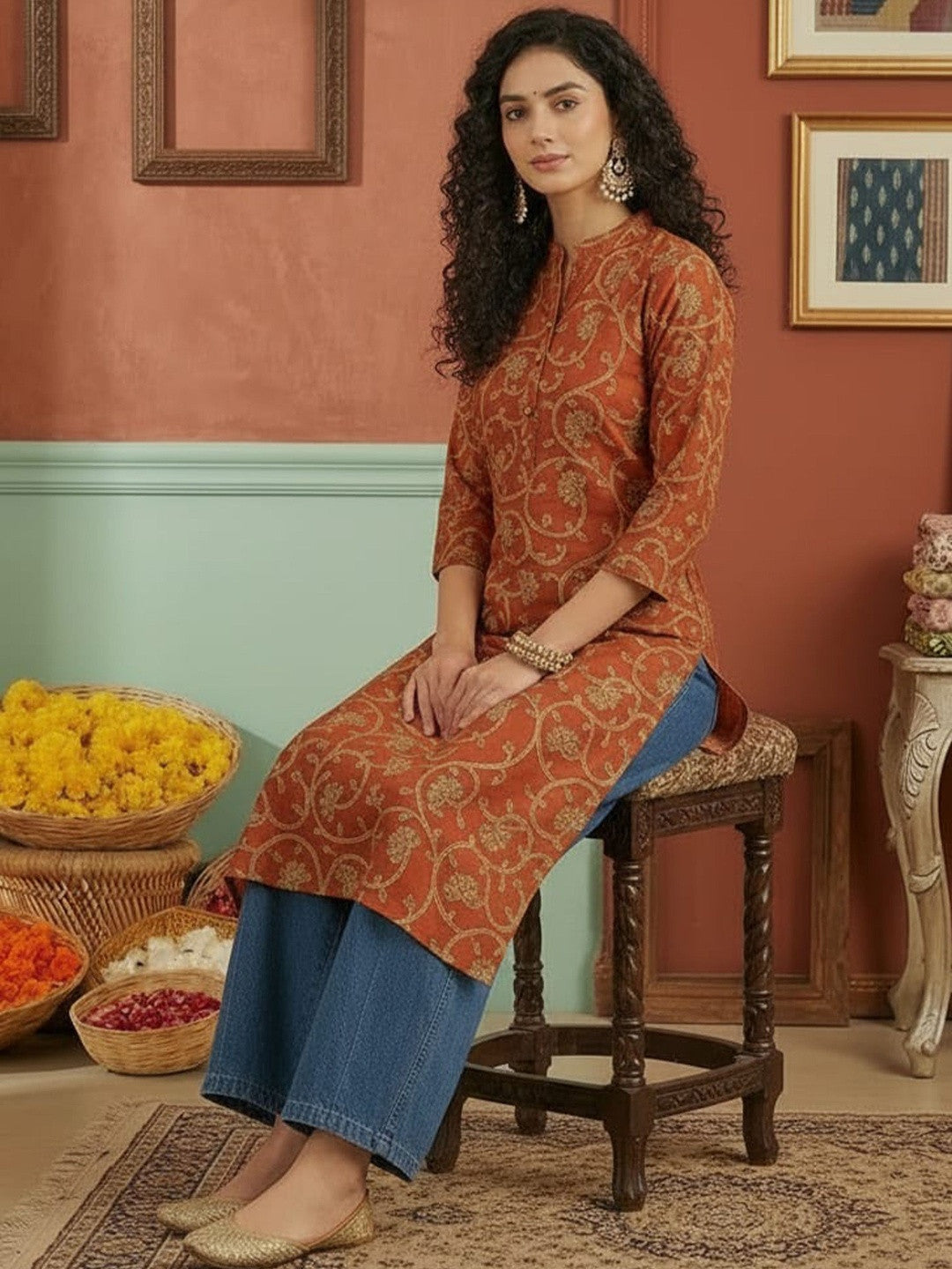 Yellow Straight kurtis - Pure Cotton Kurti