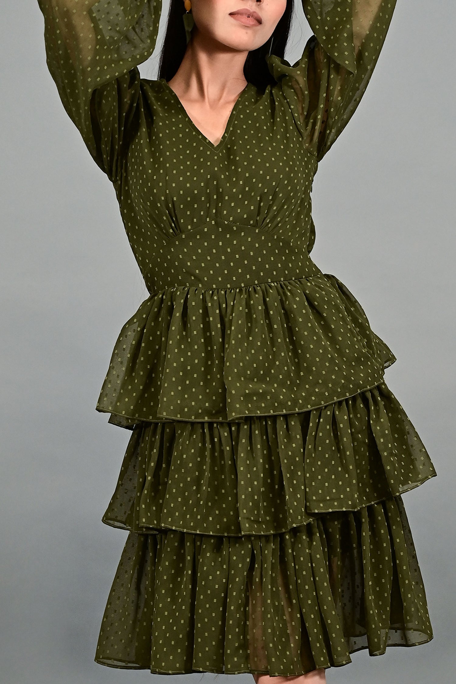 Olive Whisper Tiered Dress